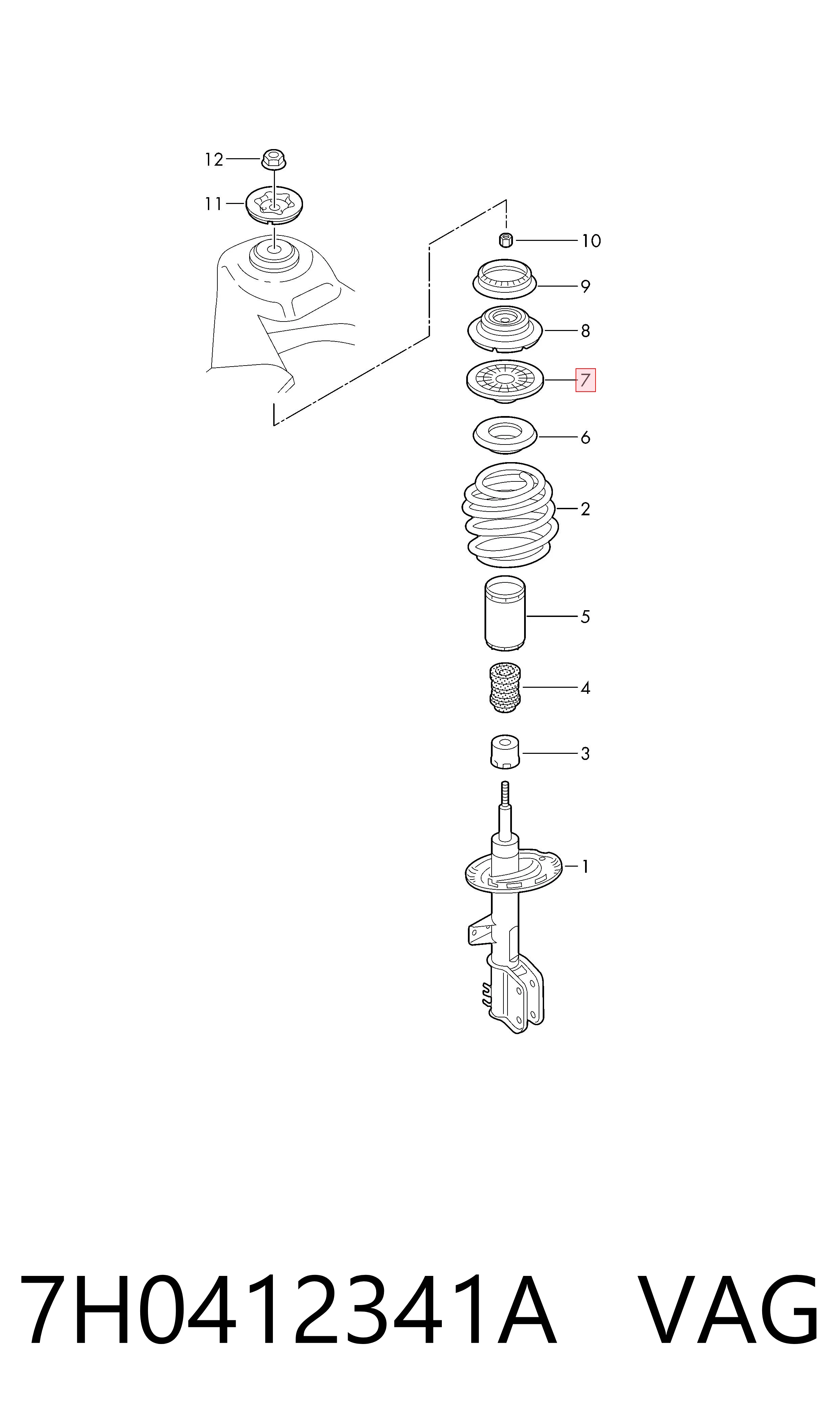 Talerz sprężyny przedniej górny metalowy VAG 7H0412341A cena, od 25,68 USD