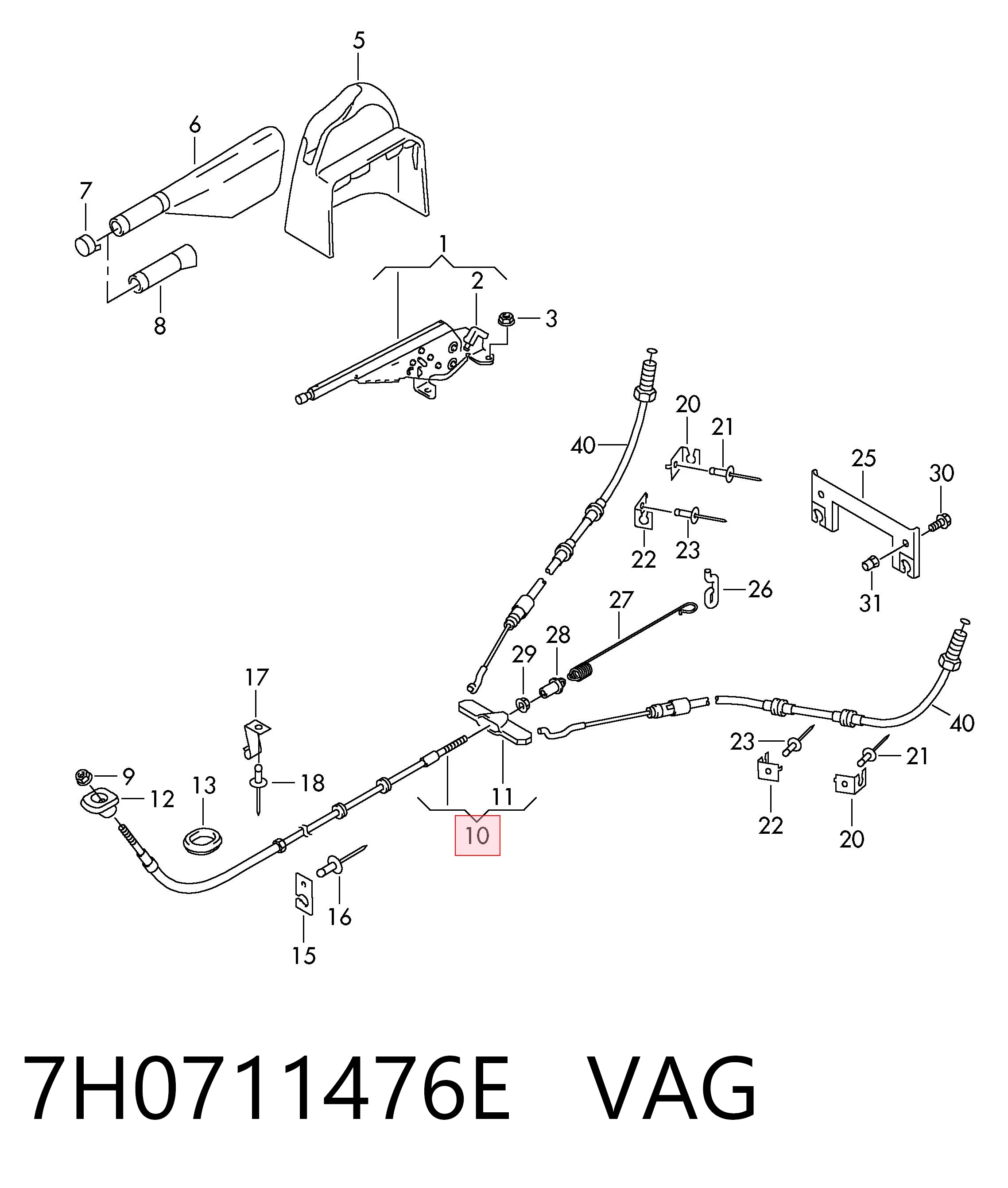 7H0711476E VAG Linka hamulca ręcznego przednia