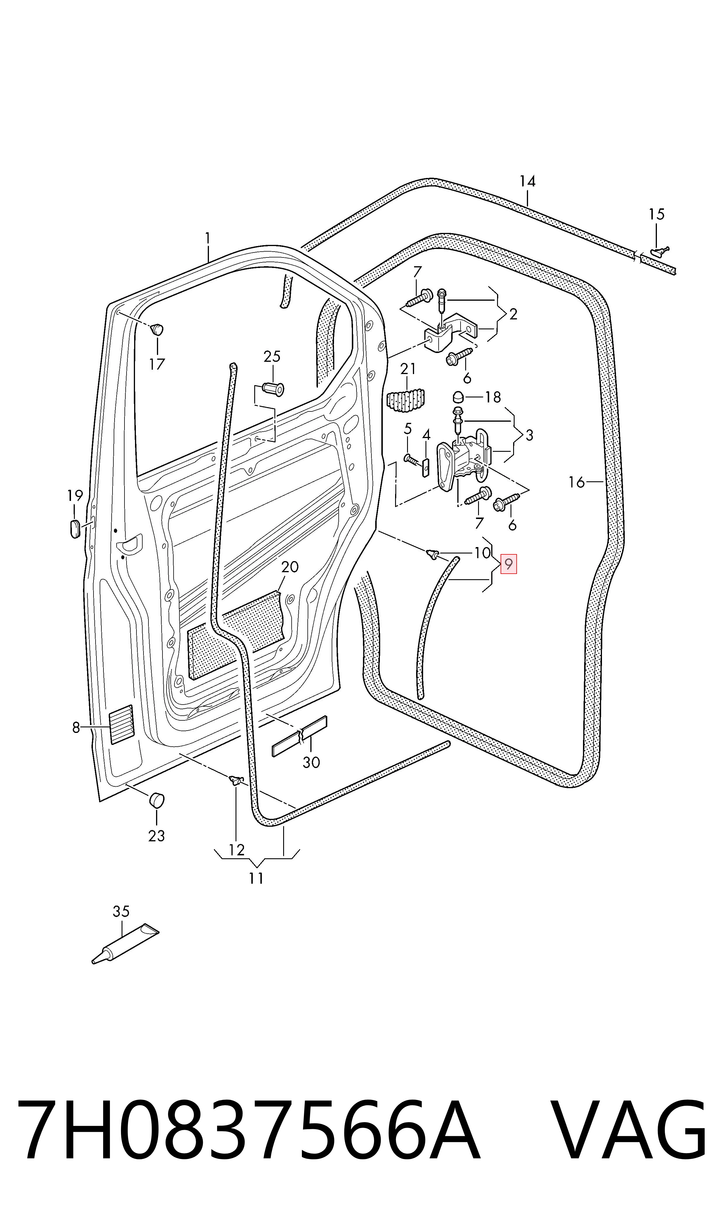 Uszczelka drzwi przednich prawych (na drzwiach) VAG 7H0837566A cena, od 16,34 USD