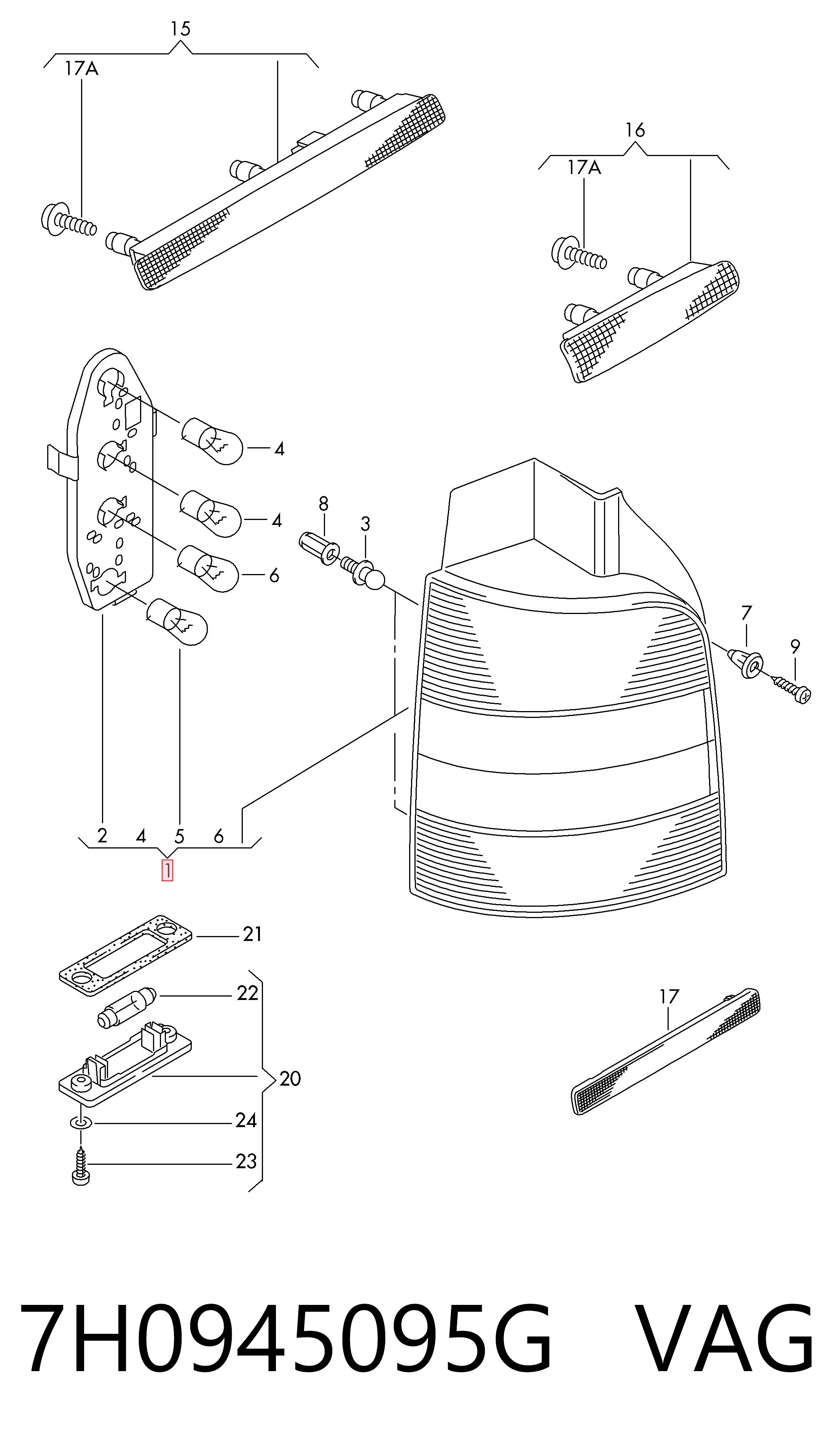 7H0945095G VAG Lampa zespolona tylna lewa