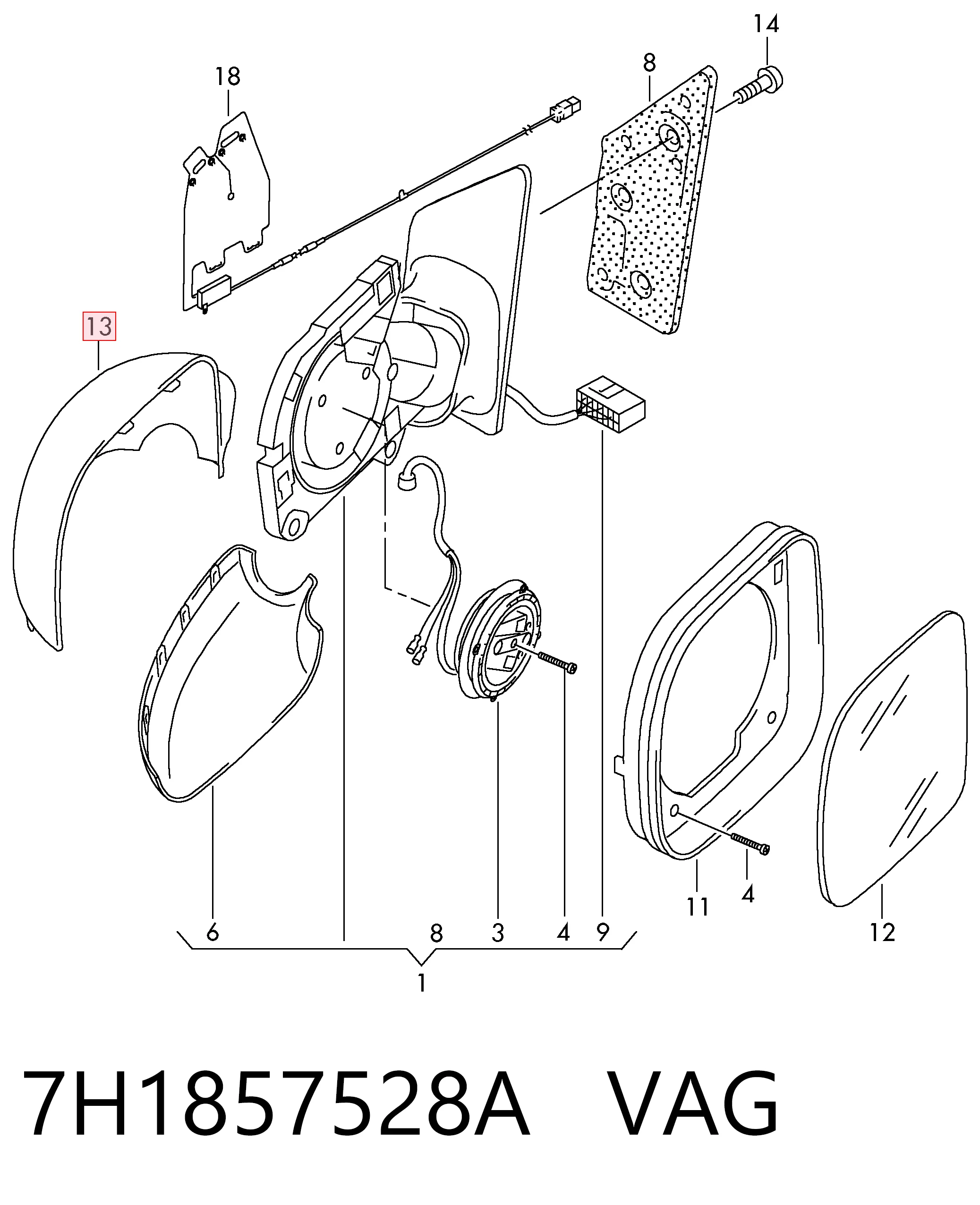 7H1857528A VAG Nakładka (pokrywa) lusterka wstecznego prawa