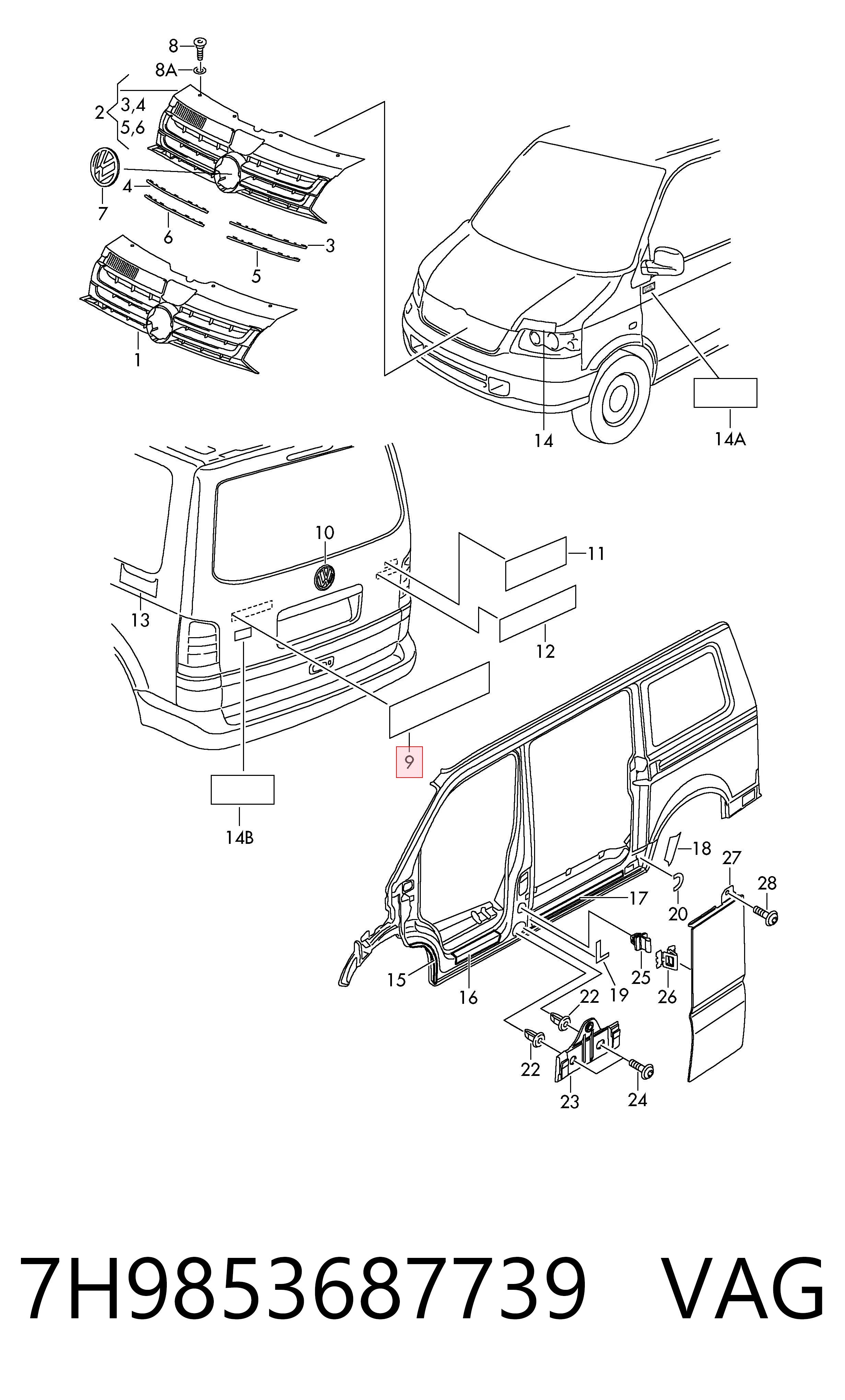 Emblemat na klapę bagaznika (znaczek firmowy) do Volkswagen Multivan T5 7HM, 7HN, 7HF, 7EF, 7EM, 7EN