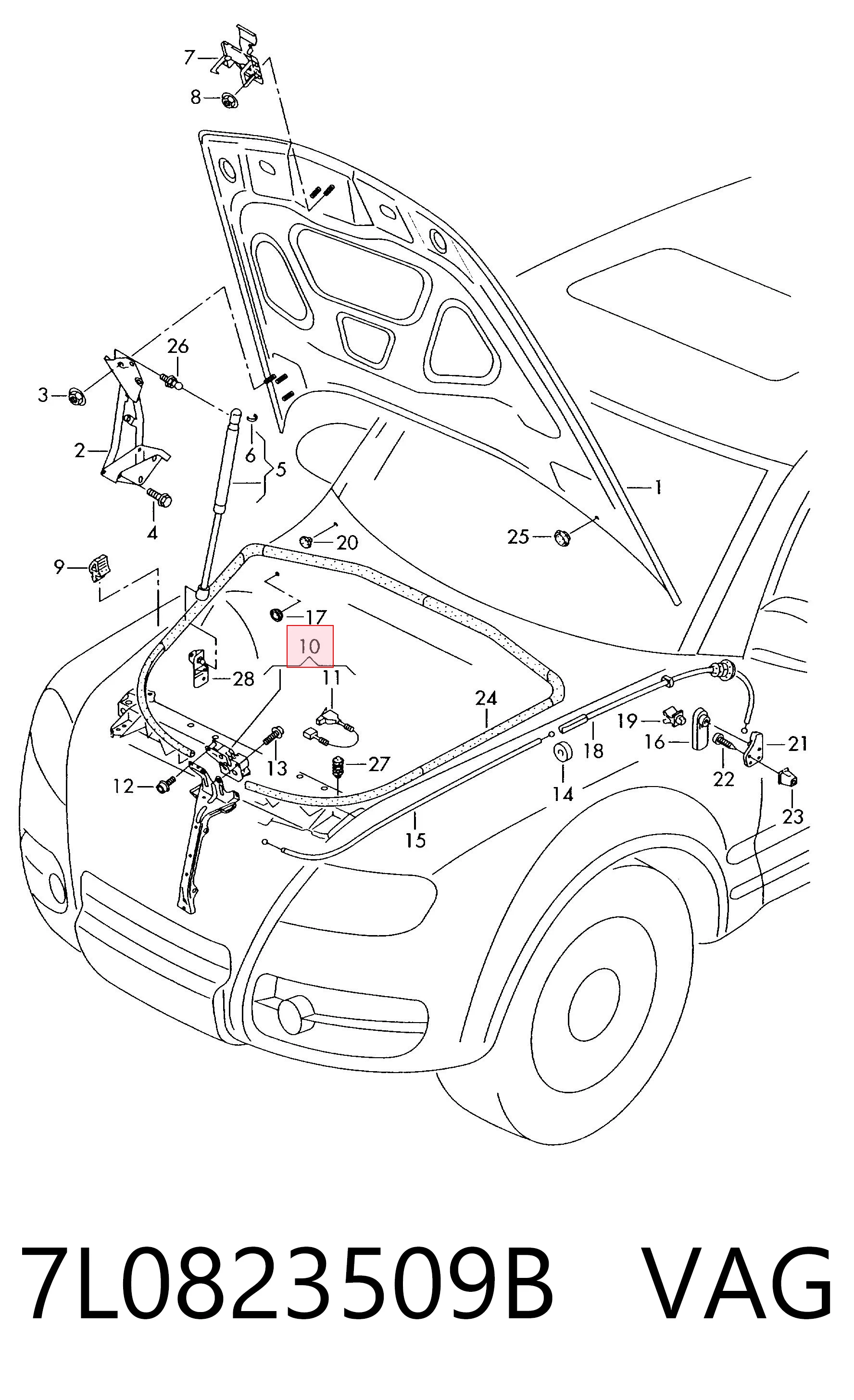 Zamek maski do Volkswagen Touareg I 7LA, 7L6, 7L7