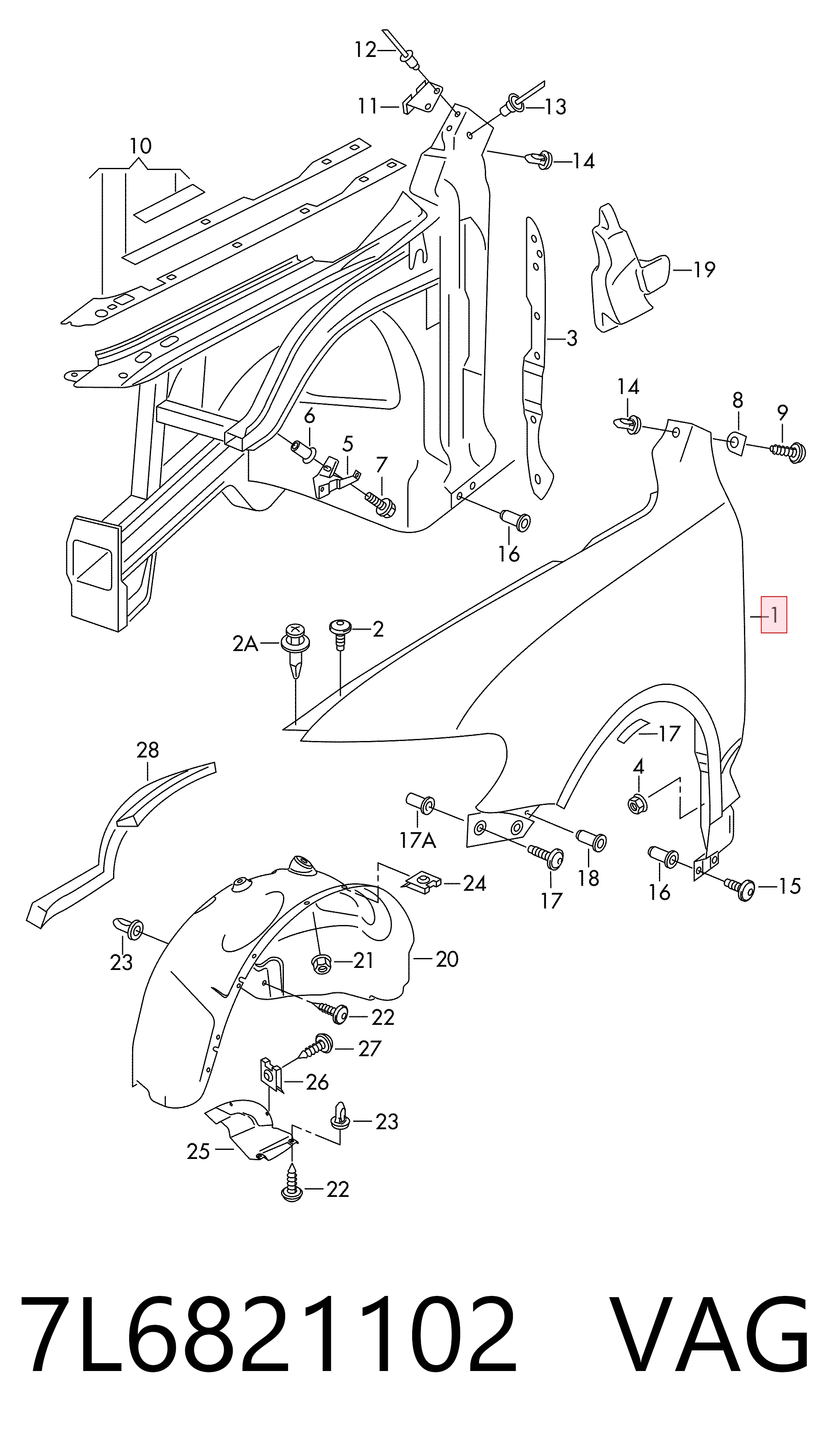 Błotnik przedni prawy Volkswagen Touareg I SUV (7LA, 7L6, 7L7) (2002 - 2010) cena, od 167,50 USD