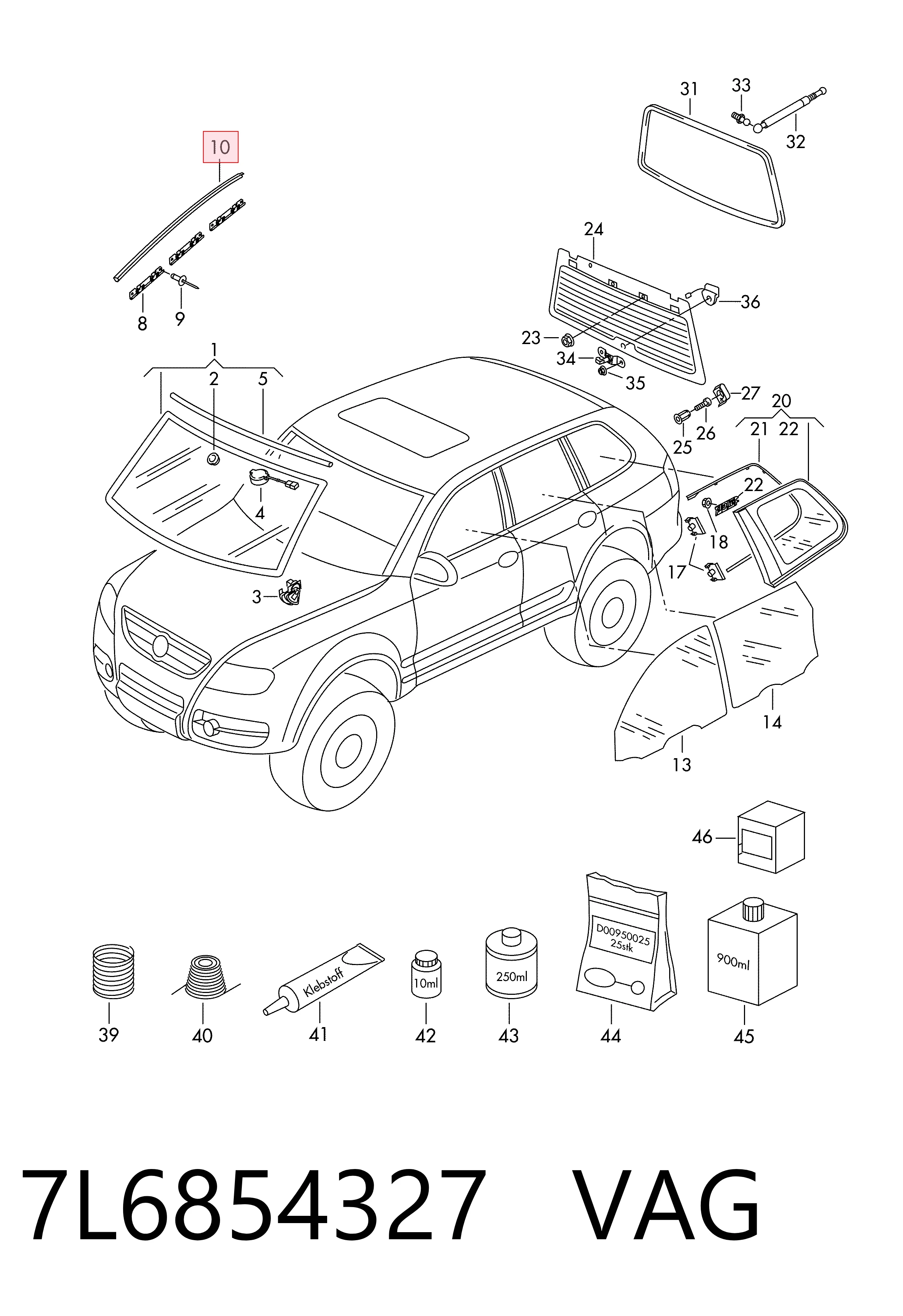 7L6854327 VAG Listwa ochronna szyby przedniej lewa