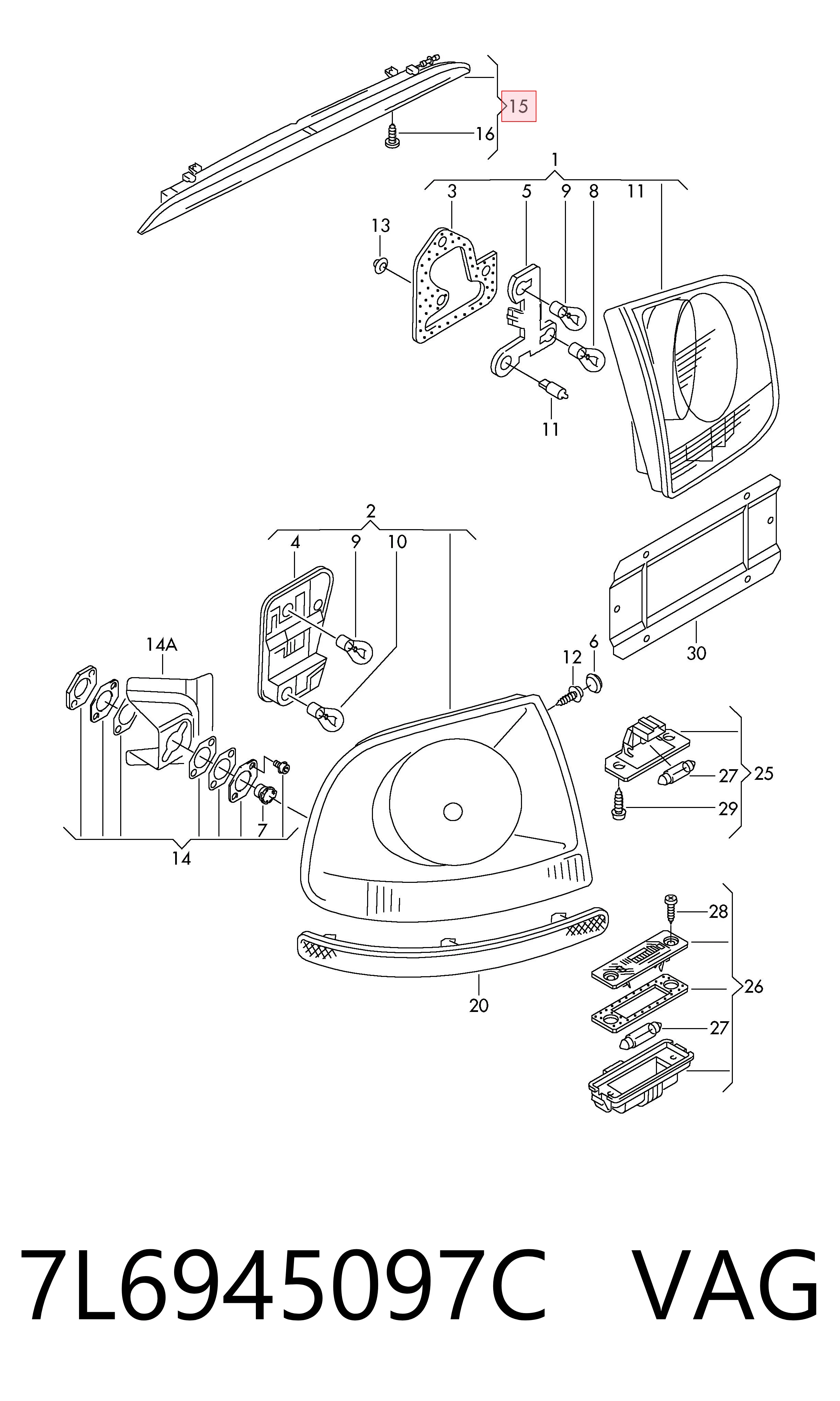 7L6945097C VAG Lampa stop tylna dodatkowa