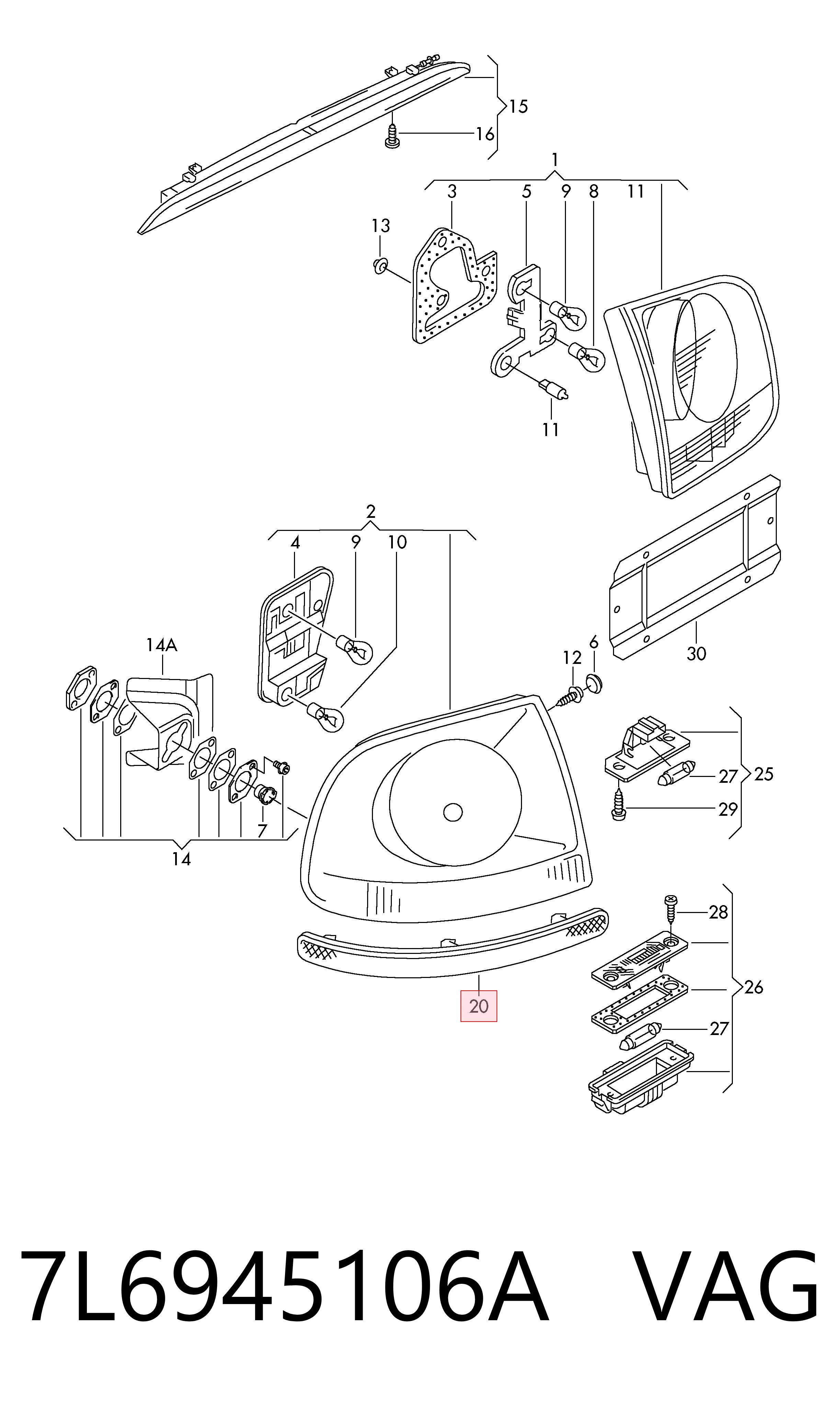 7L6945106A VAG Lampa odblaskowa zderzaka tylnego prawa