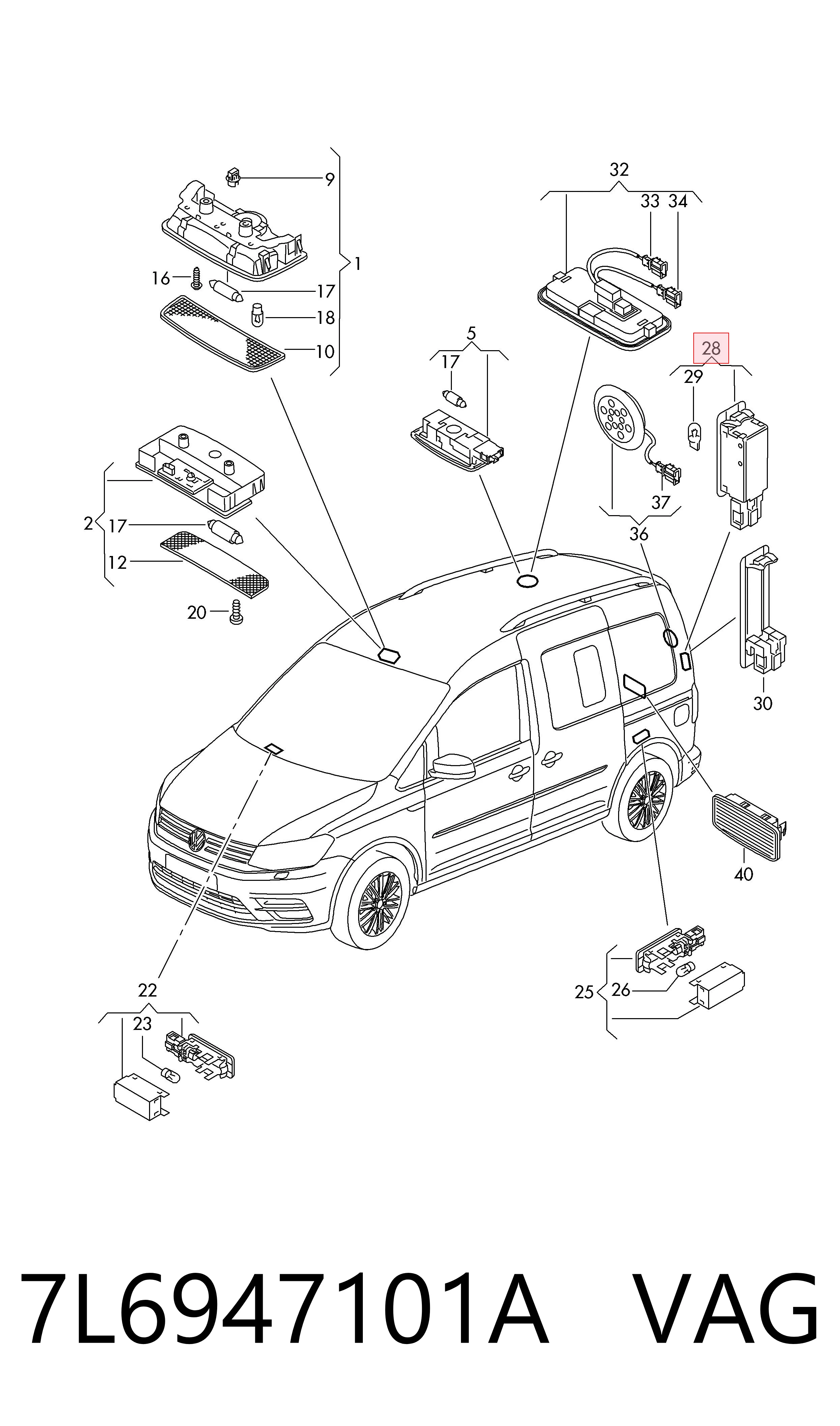 7L6947101A VAG Lampka oświetlenia bagażnika