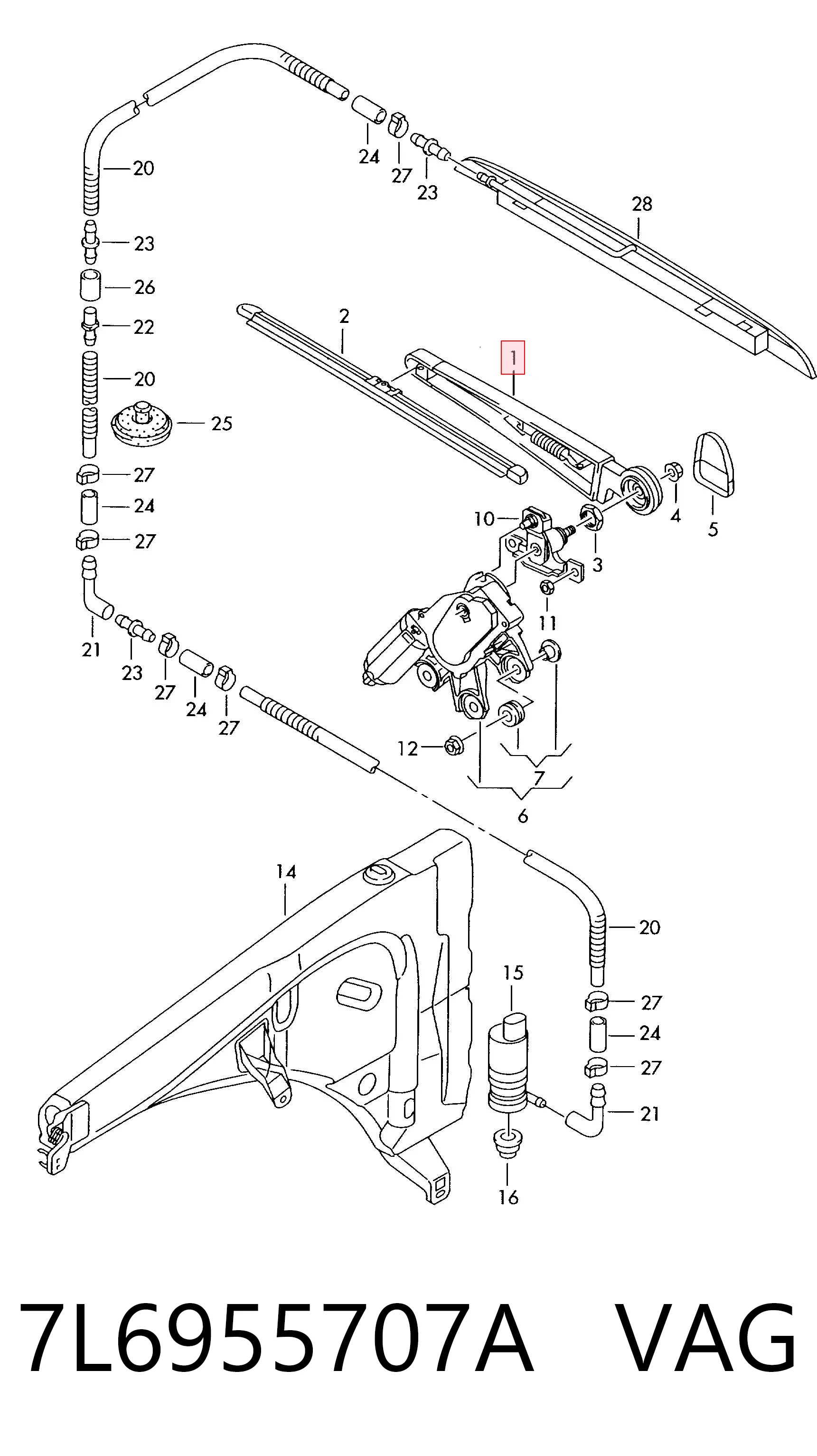 7L6955707A VAG Ramię wycieraczki szyby tylnej