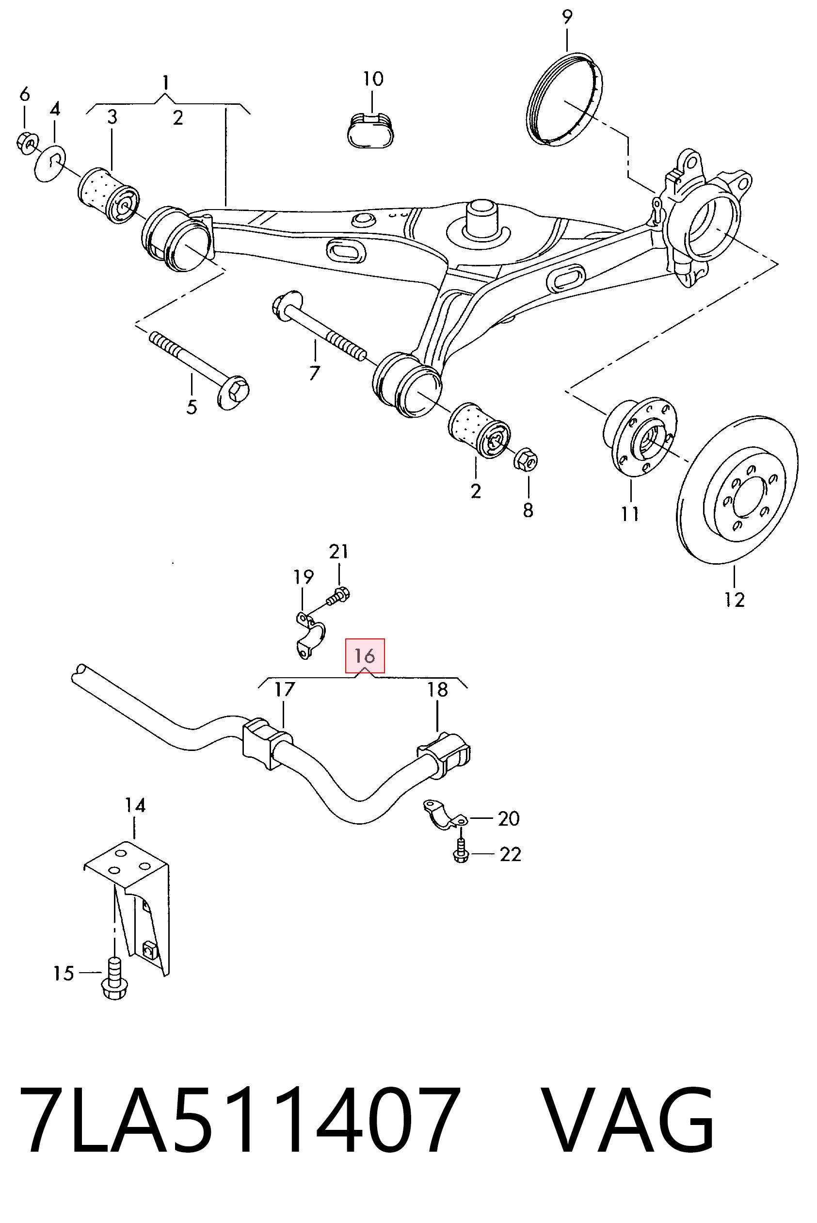 Stabilizator tylny do Volkswagen Transporter T6 SGA, SGH, SHA, SHH