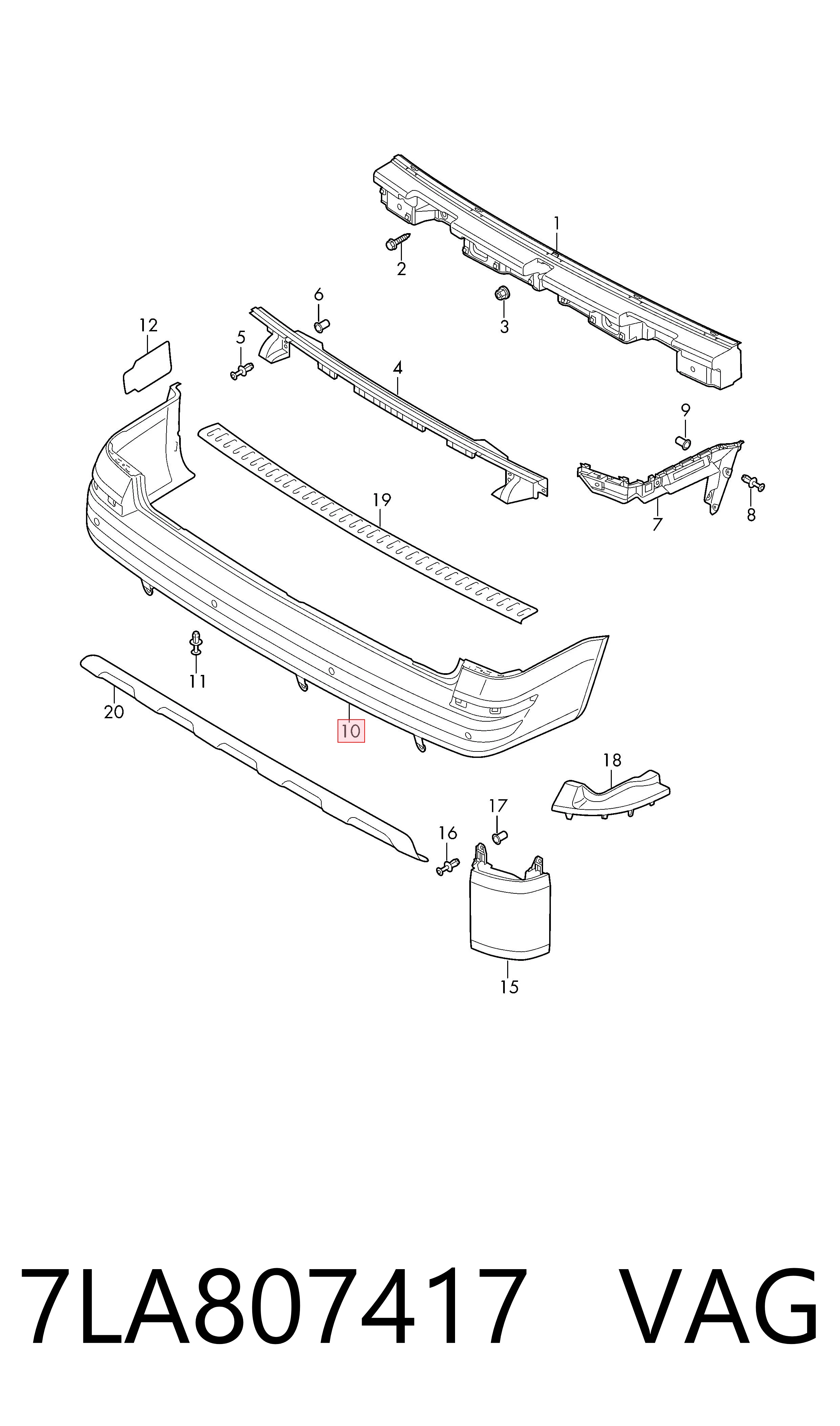 Zderzak tylny do Volkswagen Transporter T6 SGA, SGH, SHA, SHH