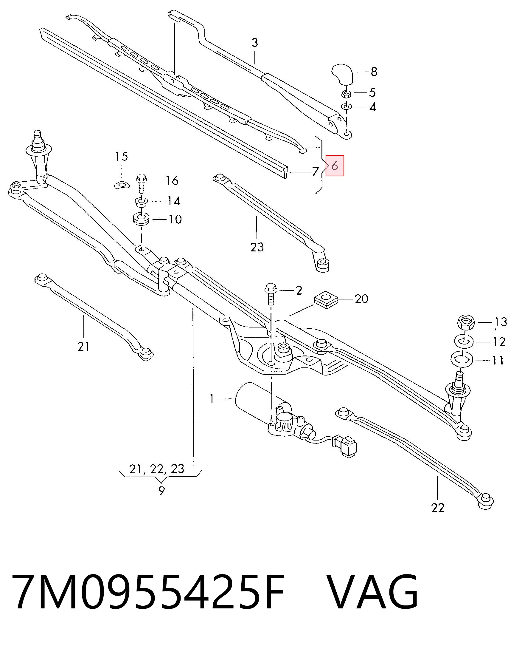 7M0955425F VAG Pióro wycieraczki szyby przedniej, zestaw (2 szt.)