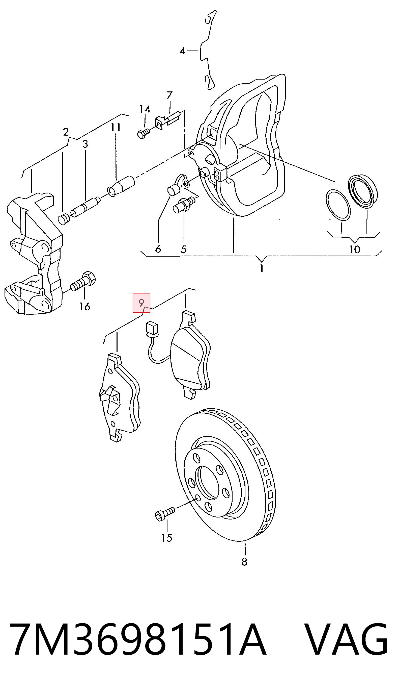 7M3698151A VAG Klocki hamulcowe przednie tarczowe