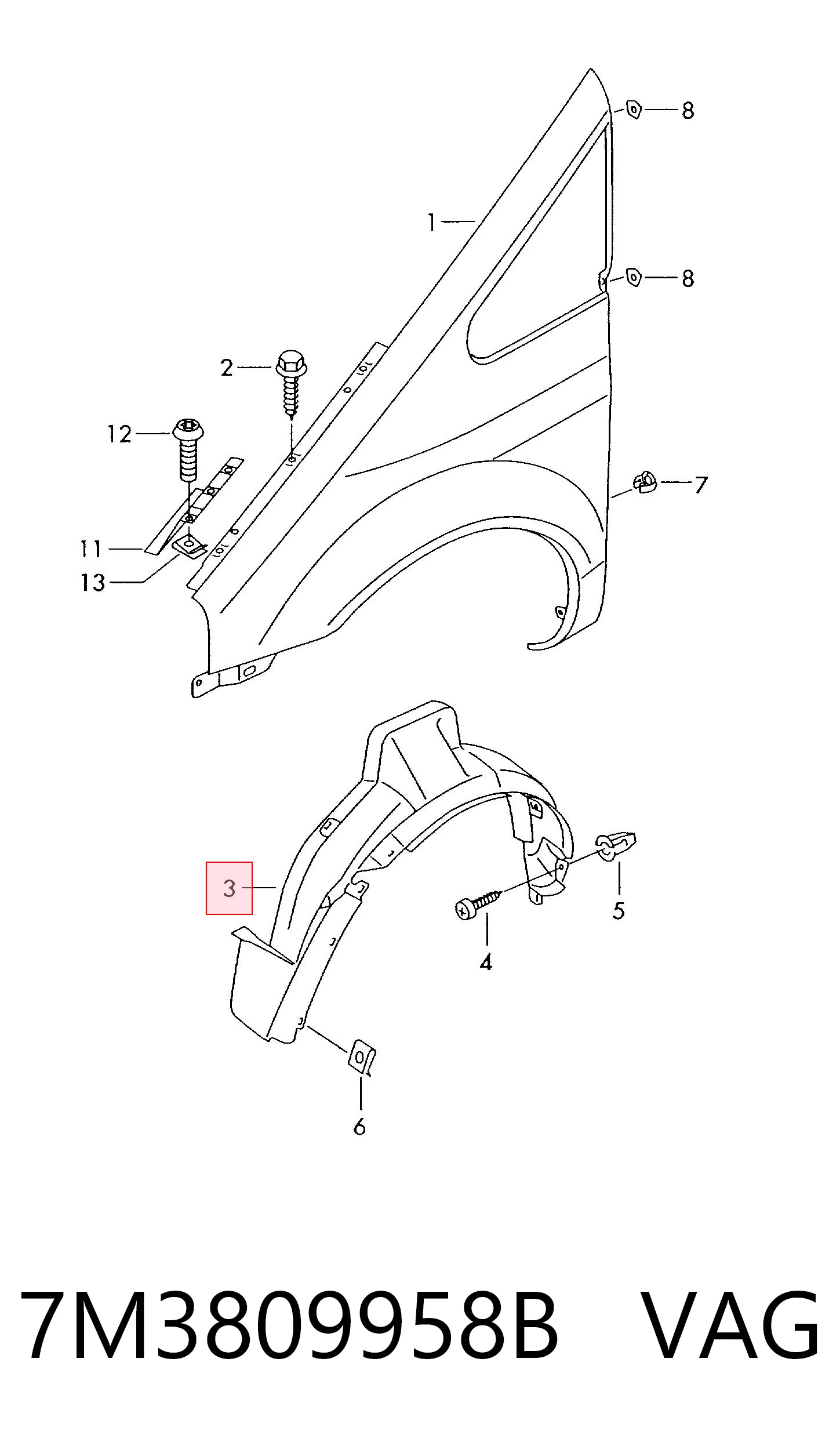 Nadkole błotnika przedniego prawe do Seat Alhambra  7V8, 7V9