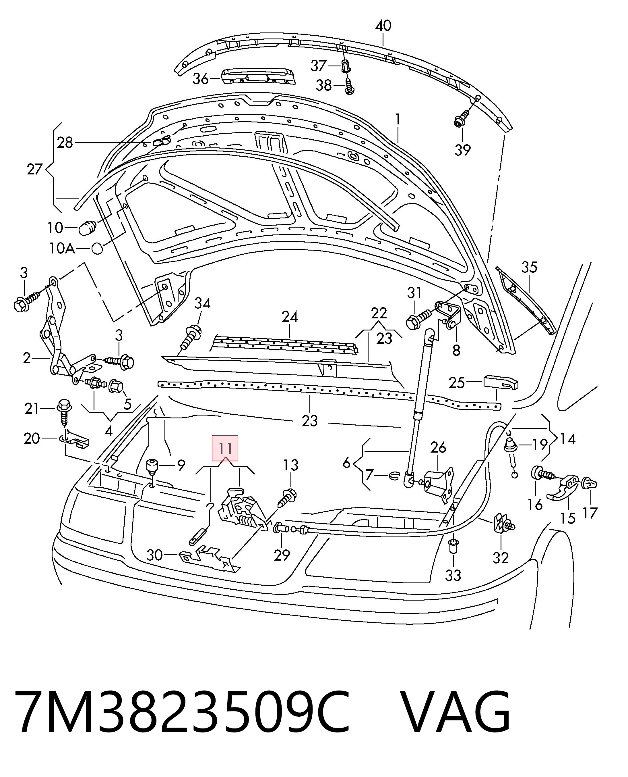 Zamek maski do Volkswagen Sharan I 7M8, 7M9, 7M6