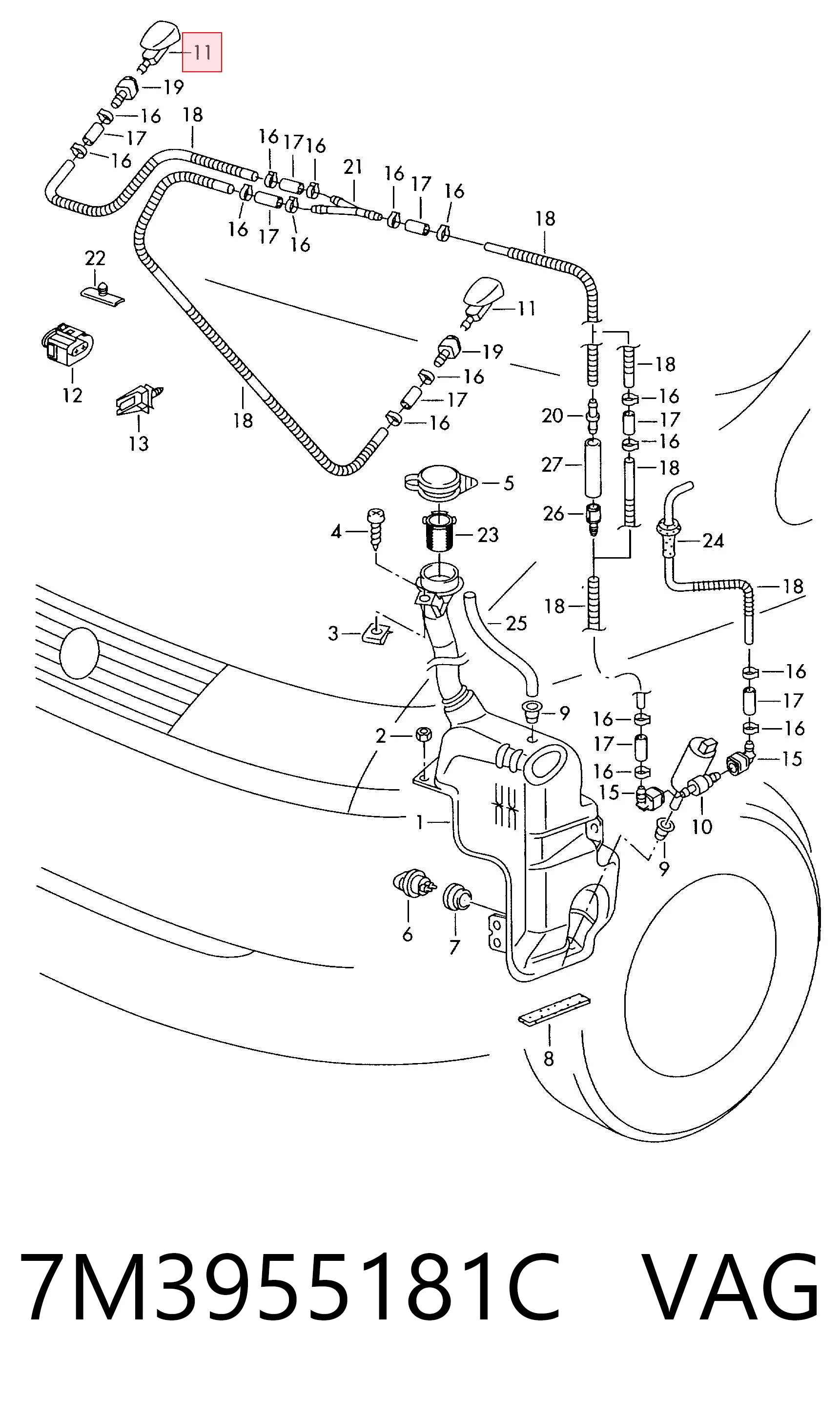 7M3955181C VAG Dysza spryskiwacza szyby przedniej
