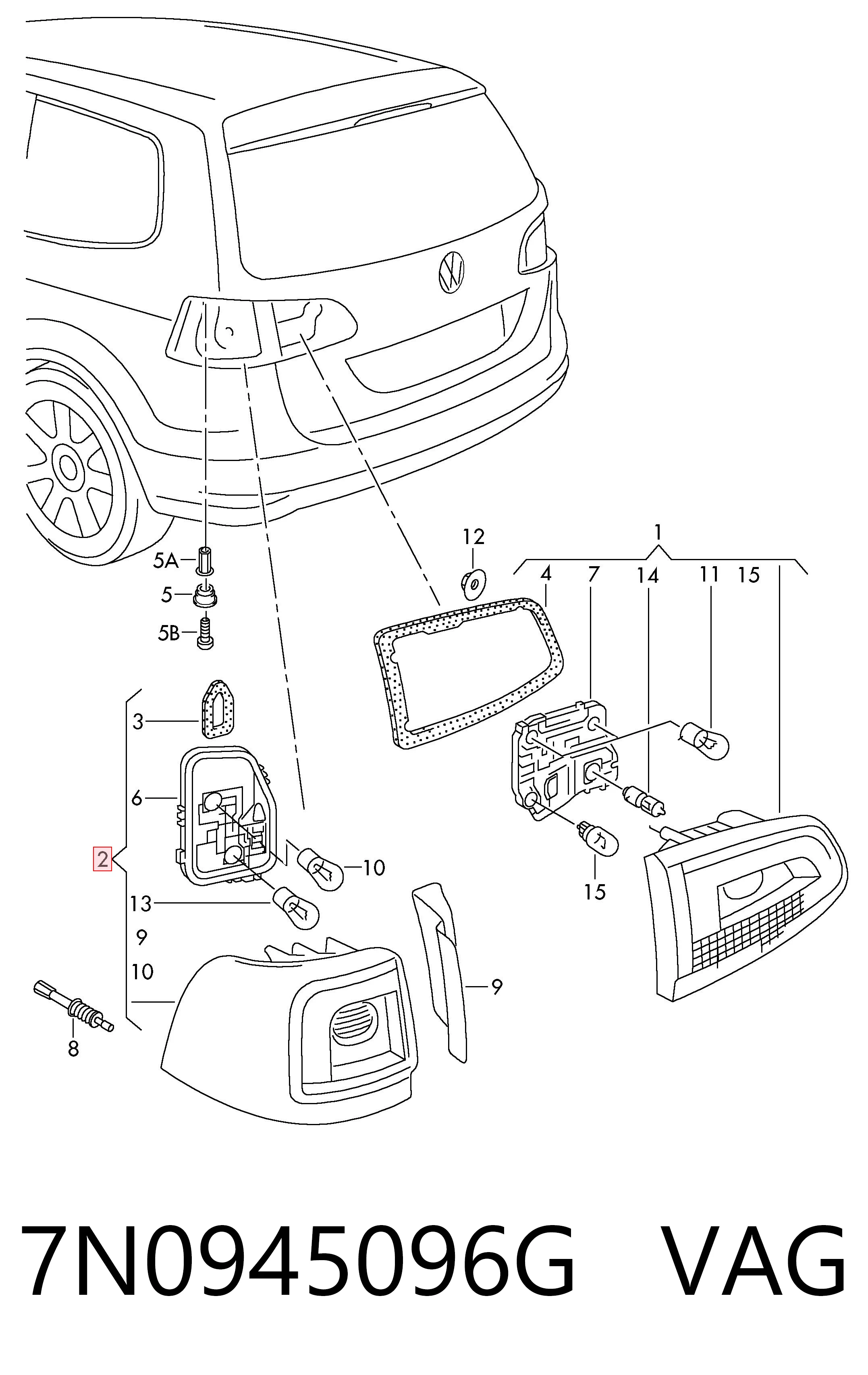 7N0945096G VAG Lampa zespolona tylna prawa zewnętrzna