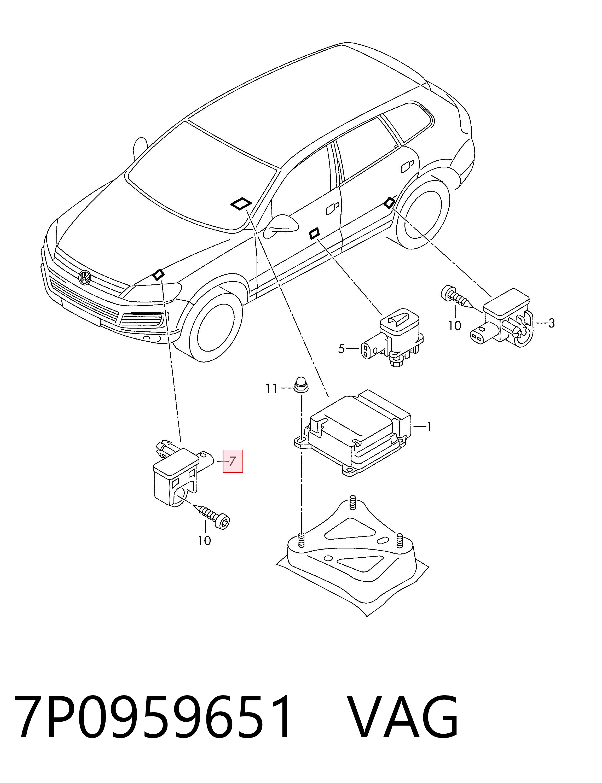 7P0959651 VAG Czujnik AIRBAG przedni