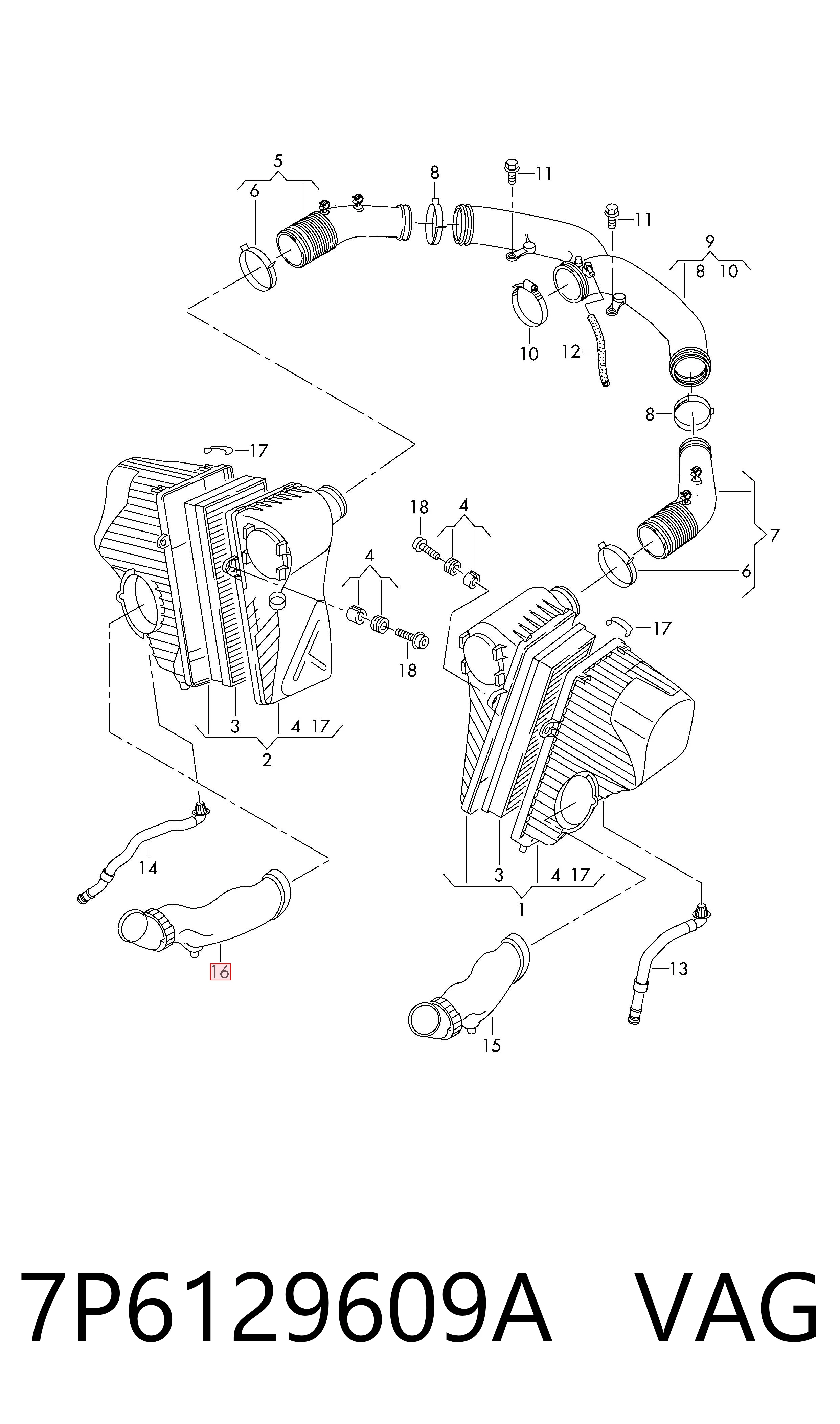 Wlot powietrza do filtra powietrza do Volkswagen Touareg II 7P5, 7P6