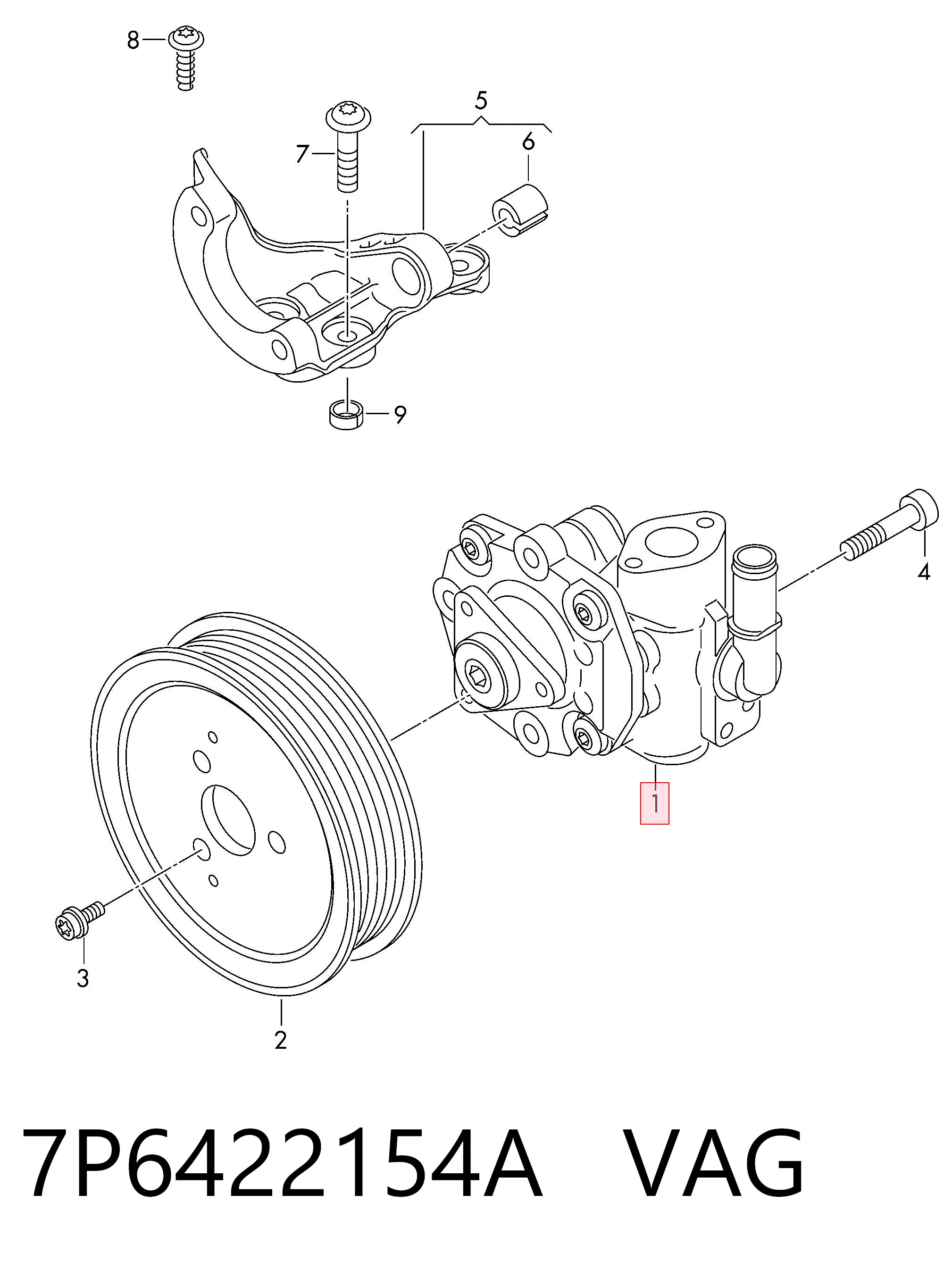 Do koszyka 7P6422154A VAG Pompa wspomagania hydraulicznego kierownicy
