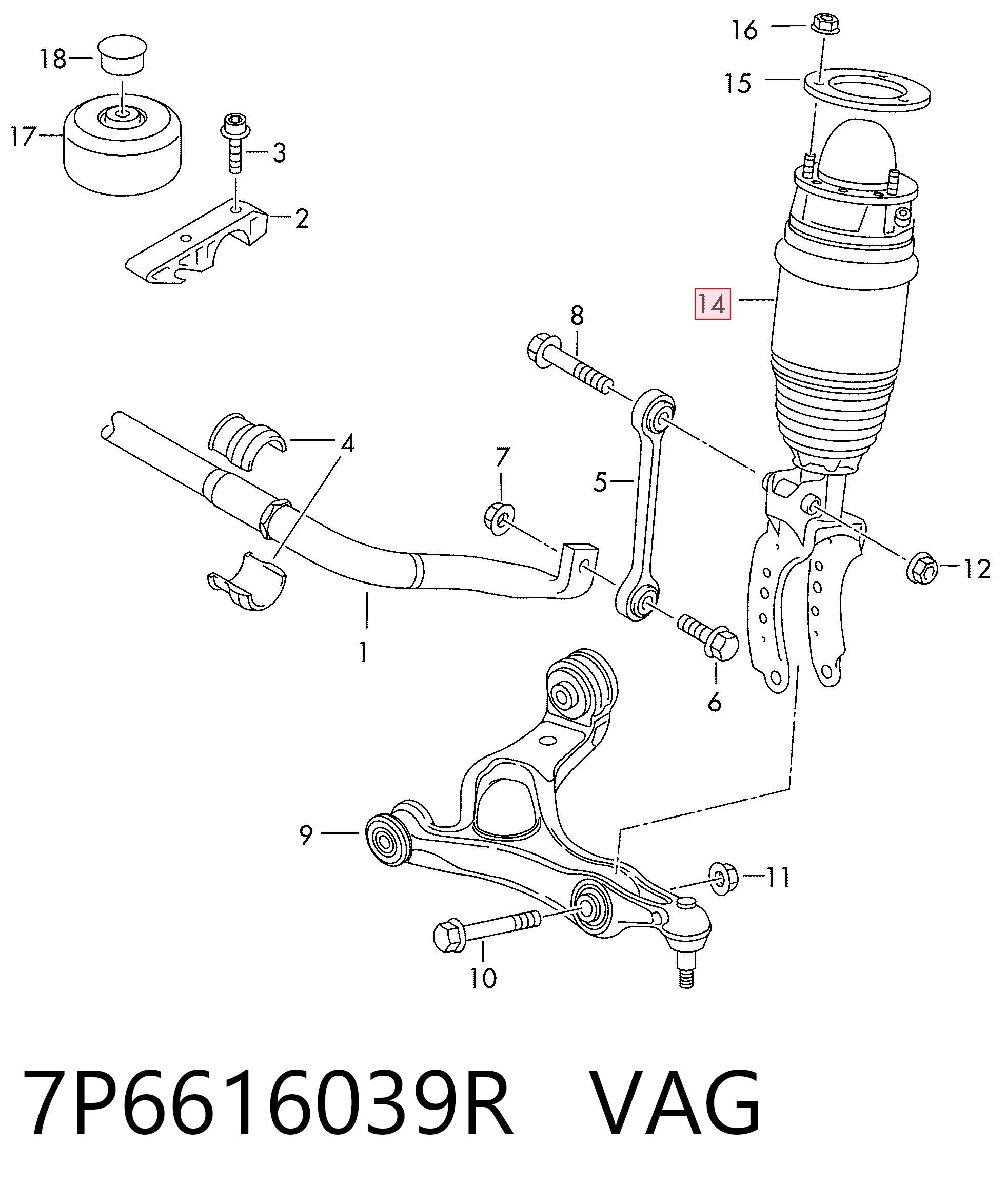 7P6616039R VAG Amortyzator przedni lewy