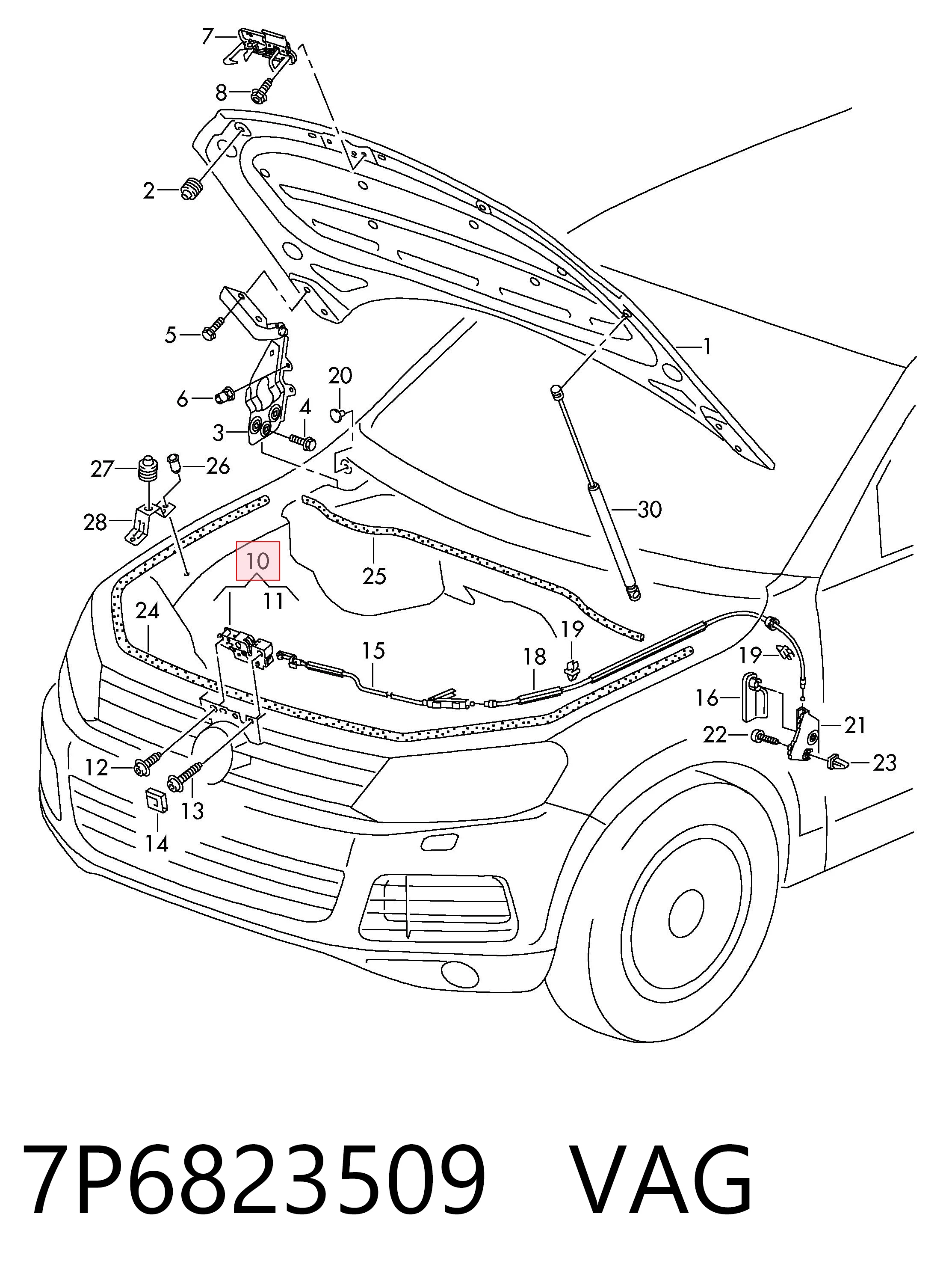 Zamek maski do Volkswagen Touareg II 7P5, 7P6