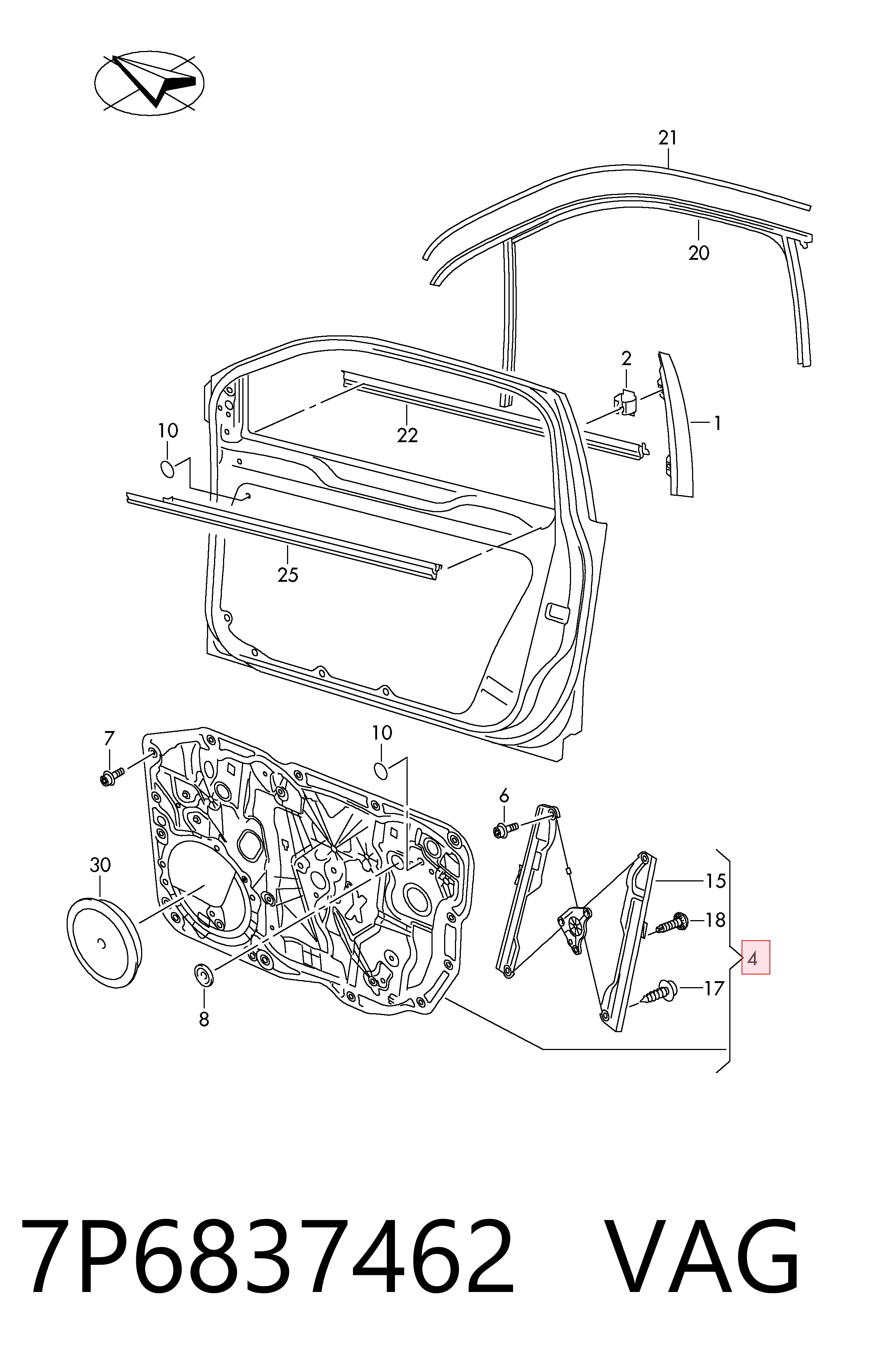 Mechanizm podnoszenia szyby drzwi przednich prawych Volkswagen Touareg II SUV (7P5, 7P6) (2010 - 2017) cena, od 89,79 USD