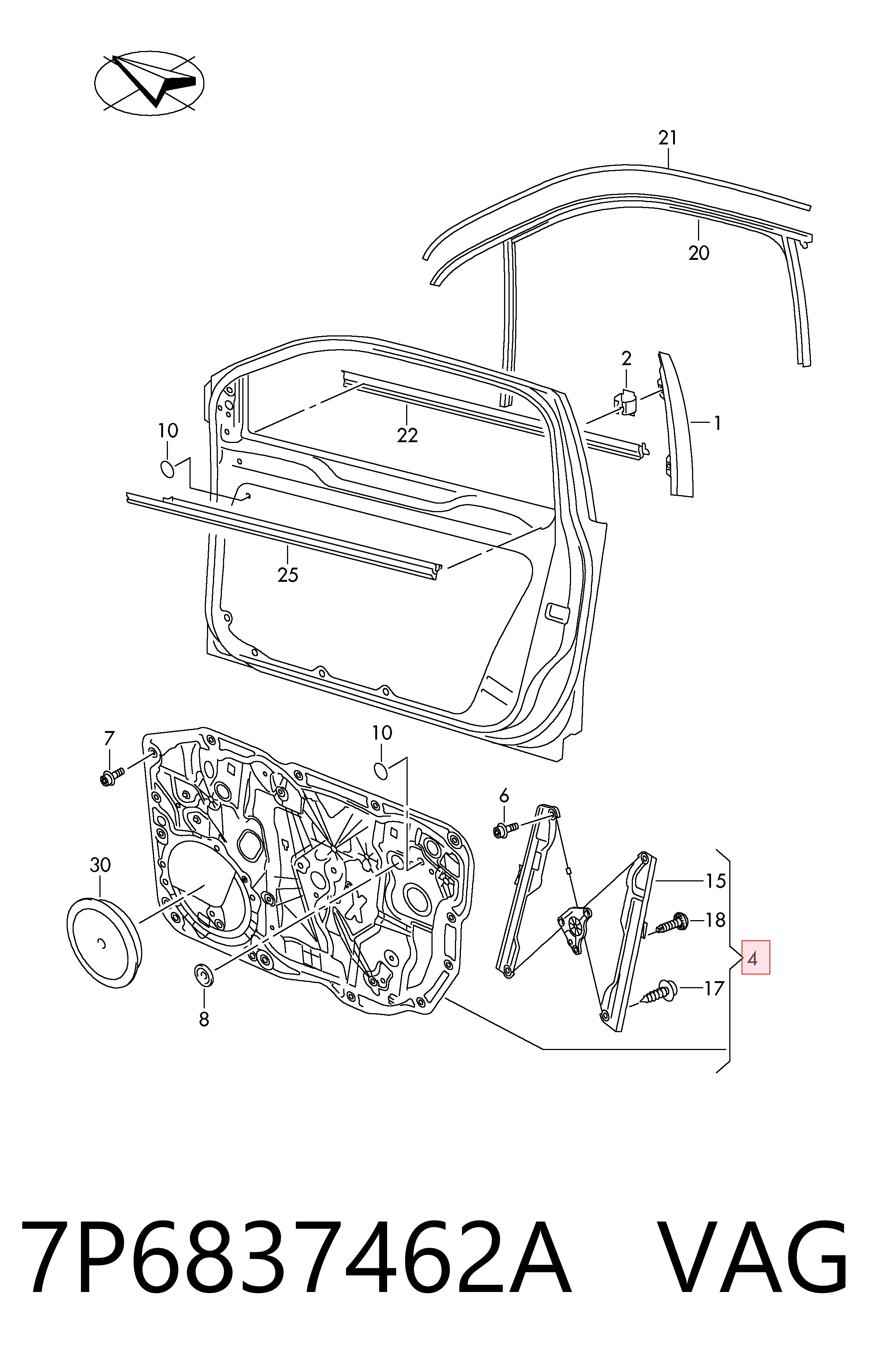 Do koszyka Mechanizm podnoszenia szyby drzwi przednich prawych Volkswagen Touareg II 7P5, 7P6
