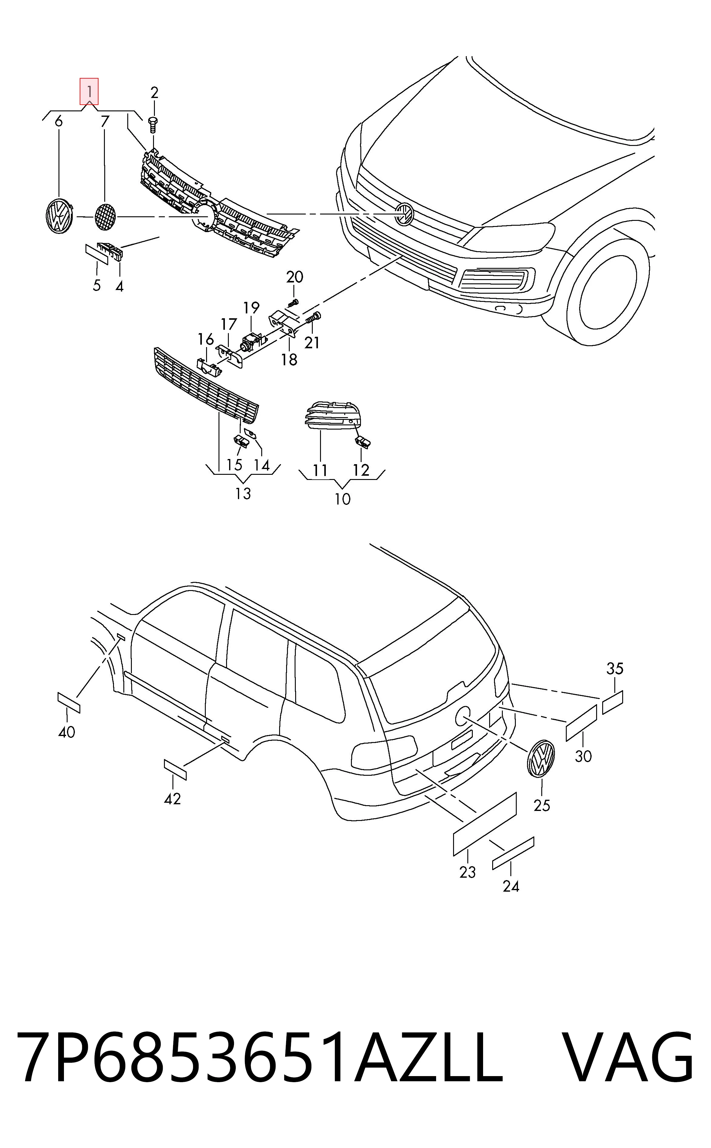Atrapa chłodnicy do Volkswagen Touareg II 7P5, 7P6
