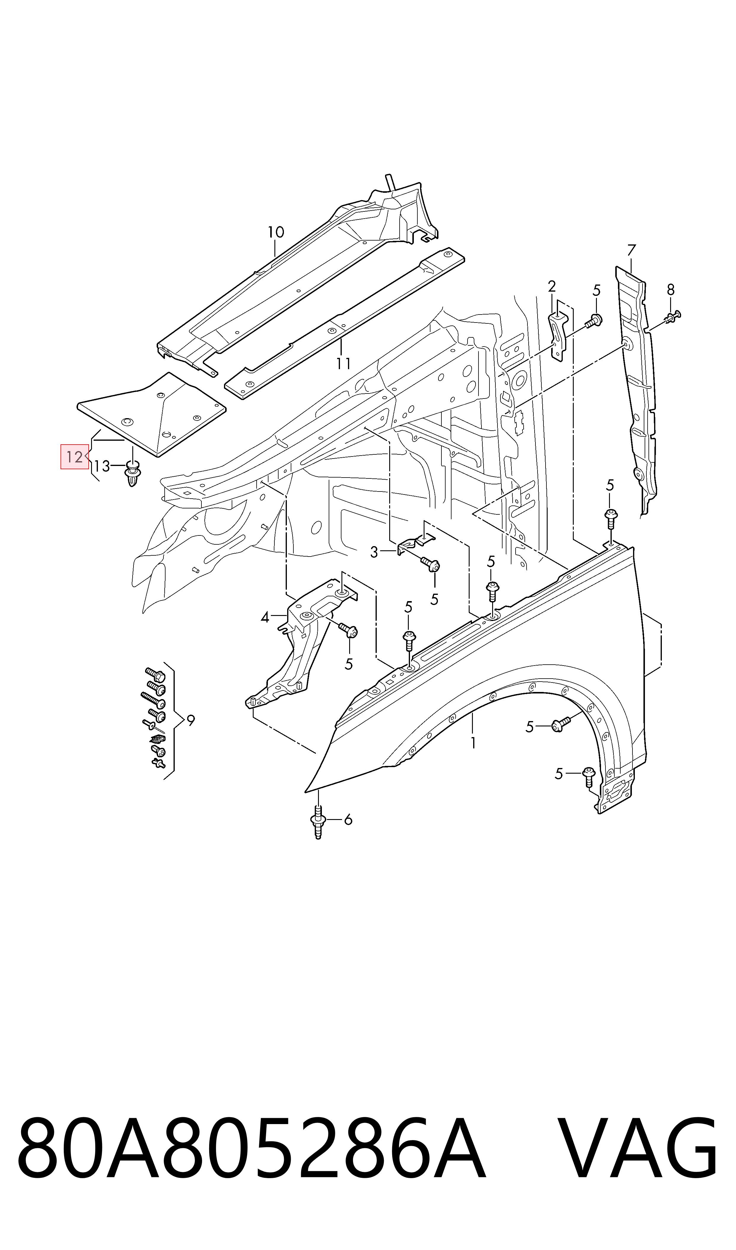 80A805286A VAG Uszczelniacz błotnika