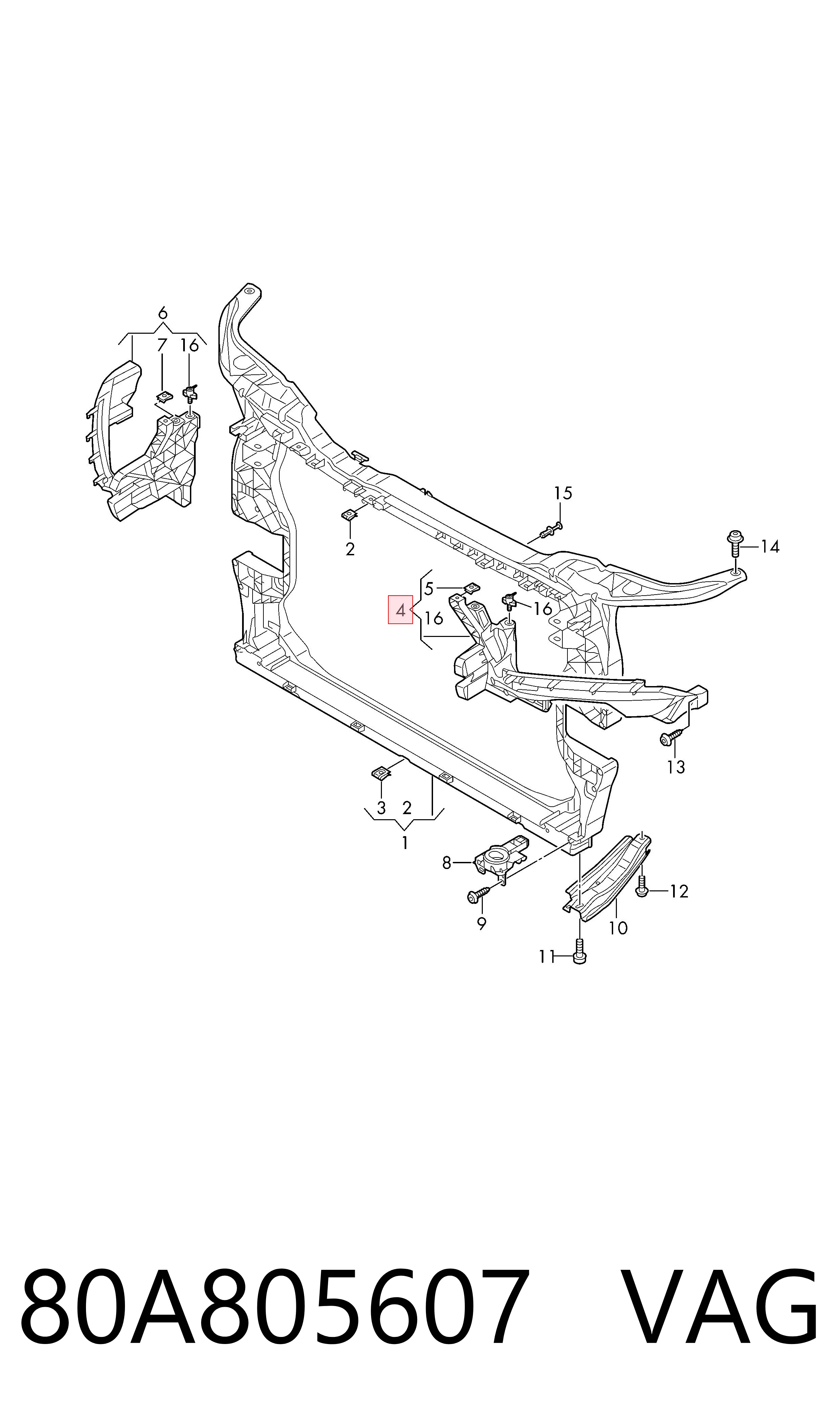 80A805607 VAG Wsponik (adapter) mocowania reflektora przedniego lewego