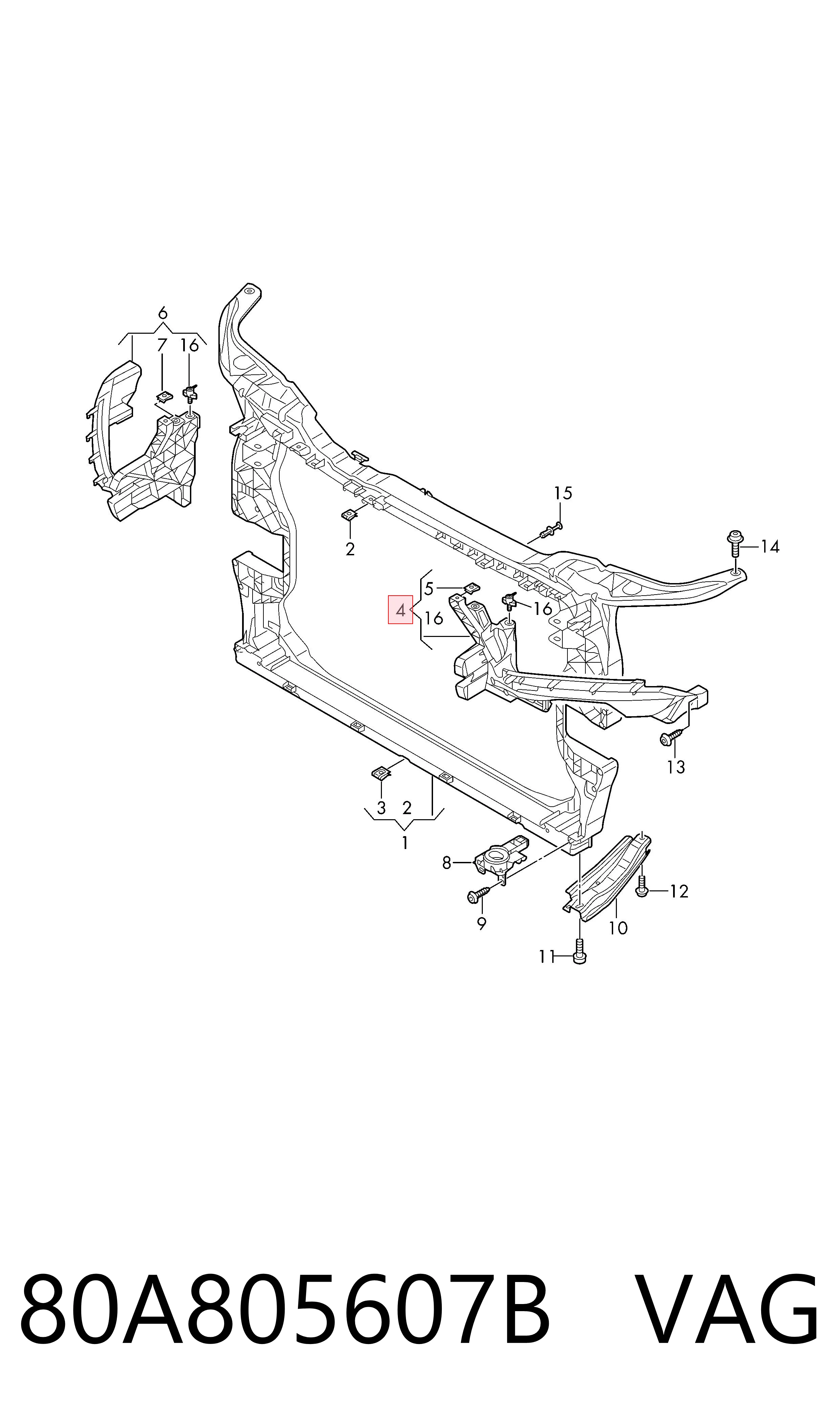 80A805607B VAG Wsponik (adapter) mocowania reflektora przedniego lewego