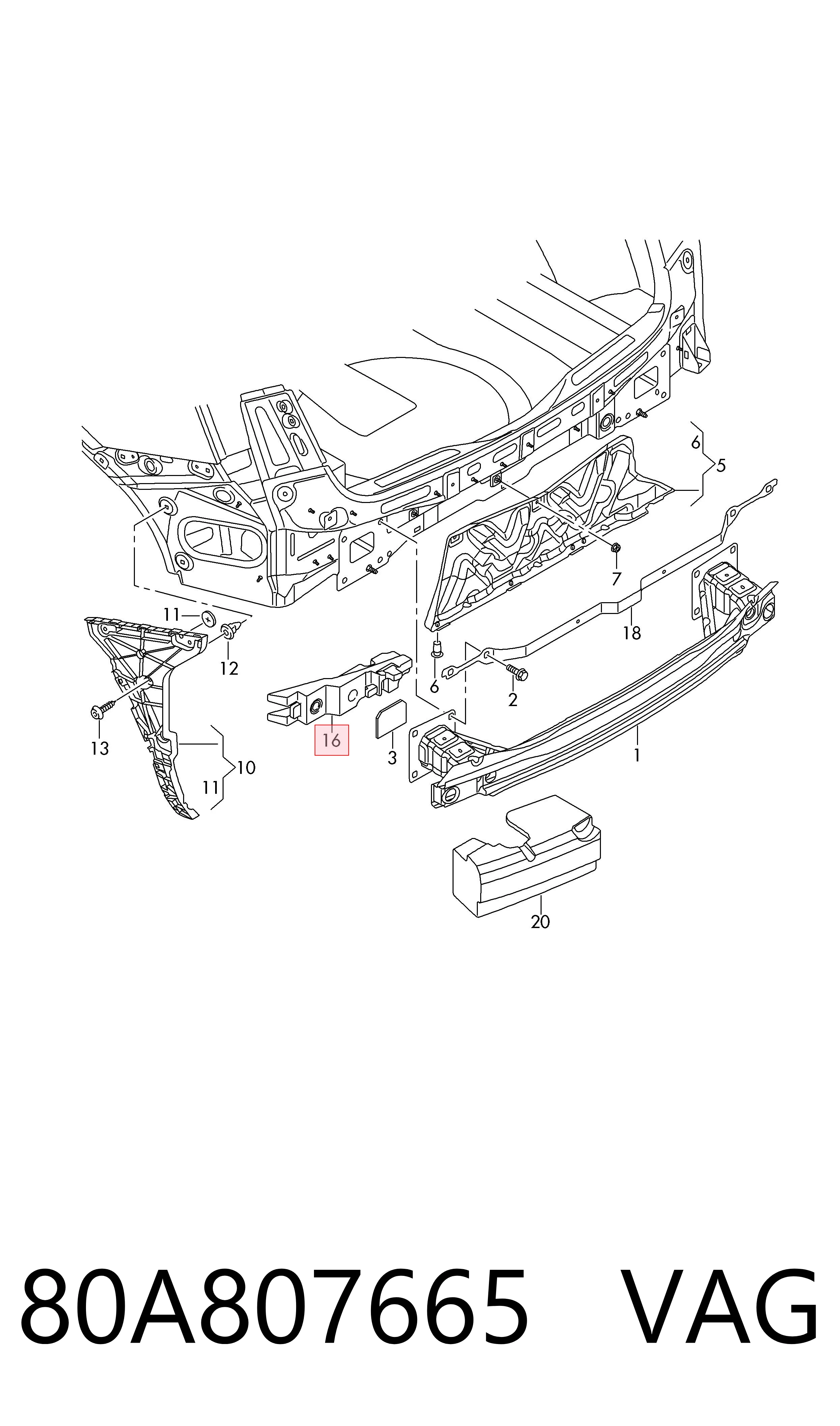 80A807665 VAG Absorber (wypełniacz) zderzaka tylnego