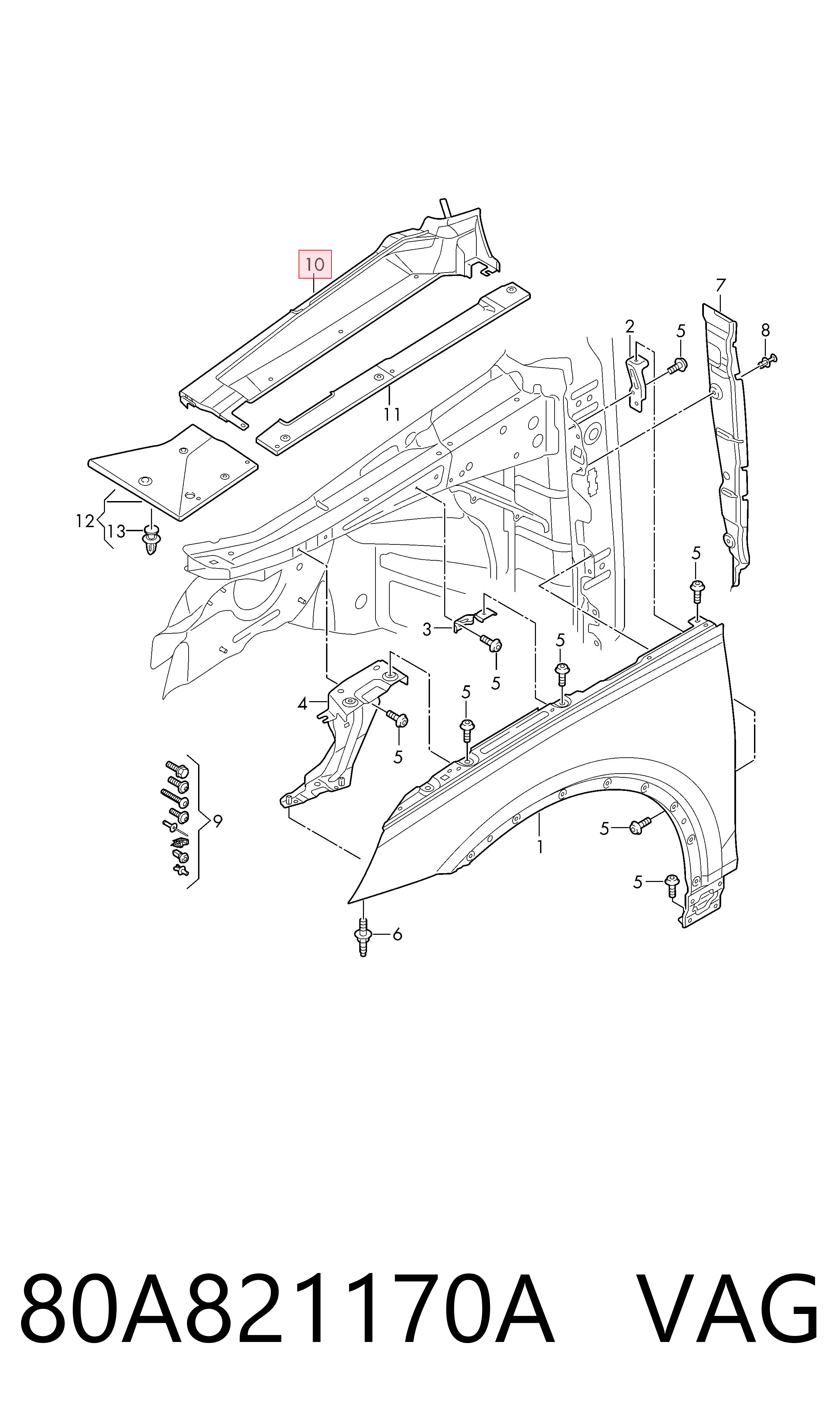 Uszczelniacz błotnika VAG 80A821170A cena, od 47,52 USD