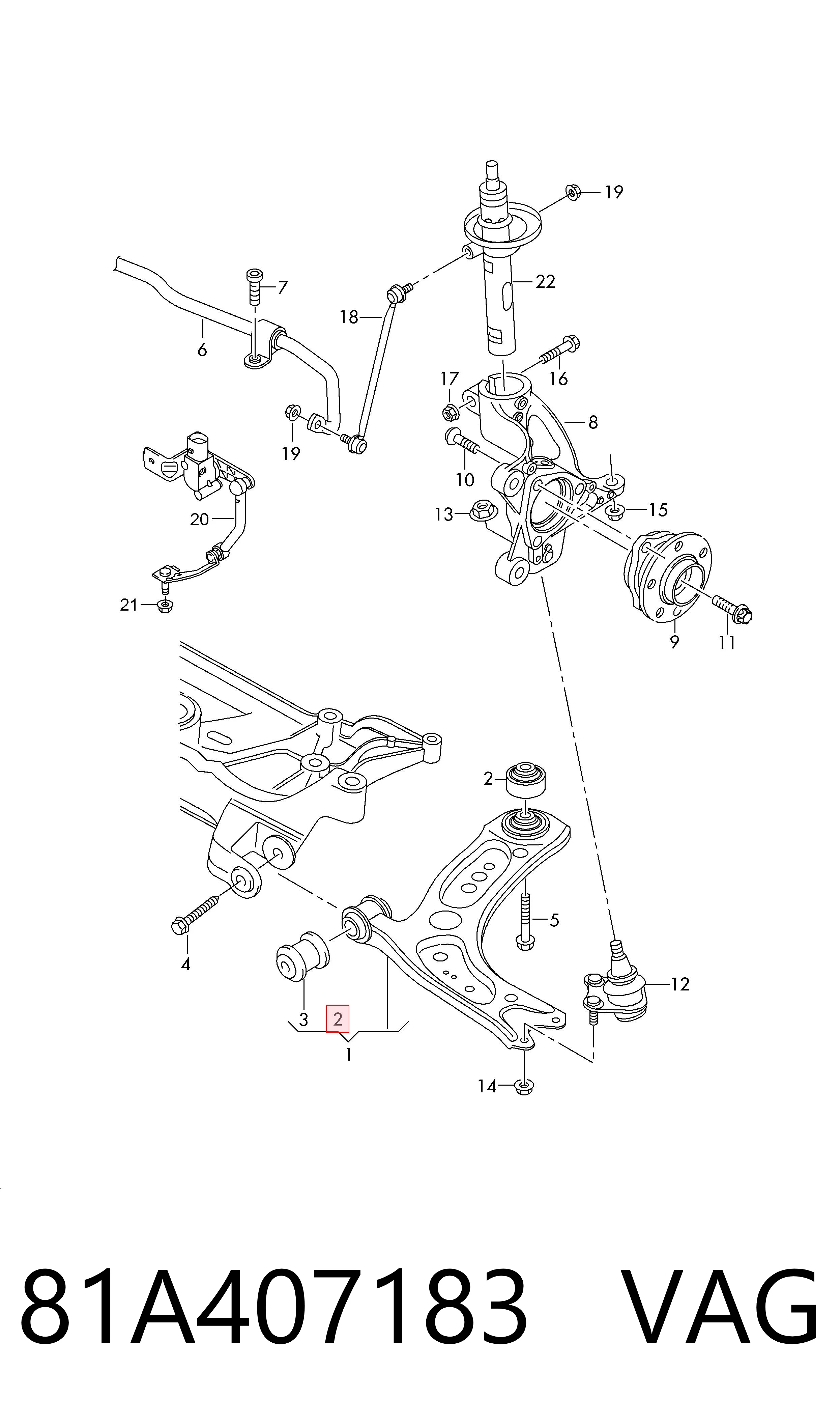 81A407183 VAG Silentblock przedniego wahacza dolnego