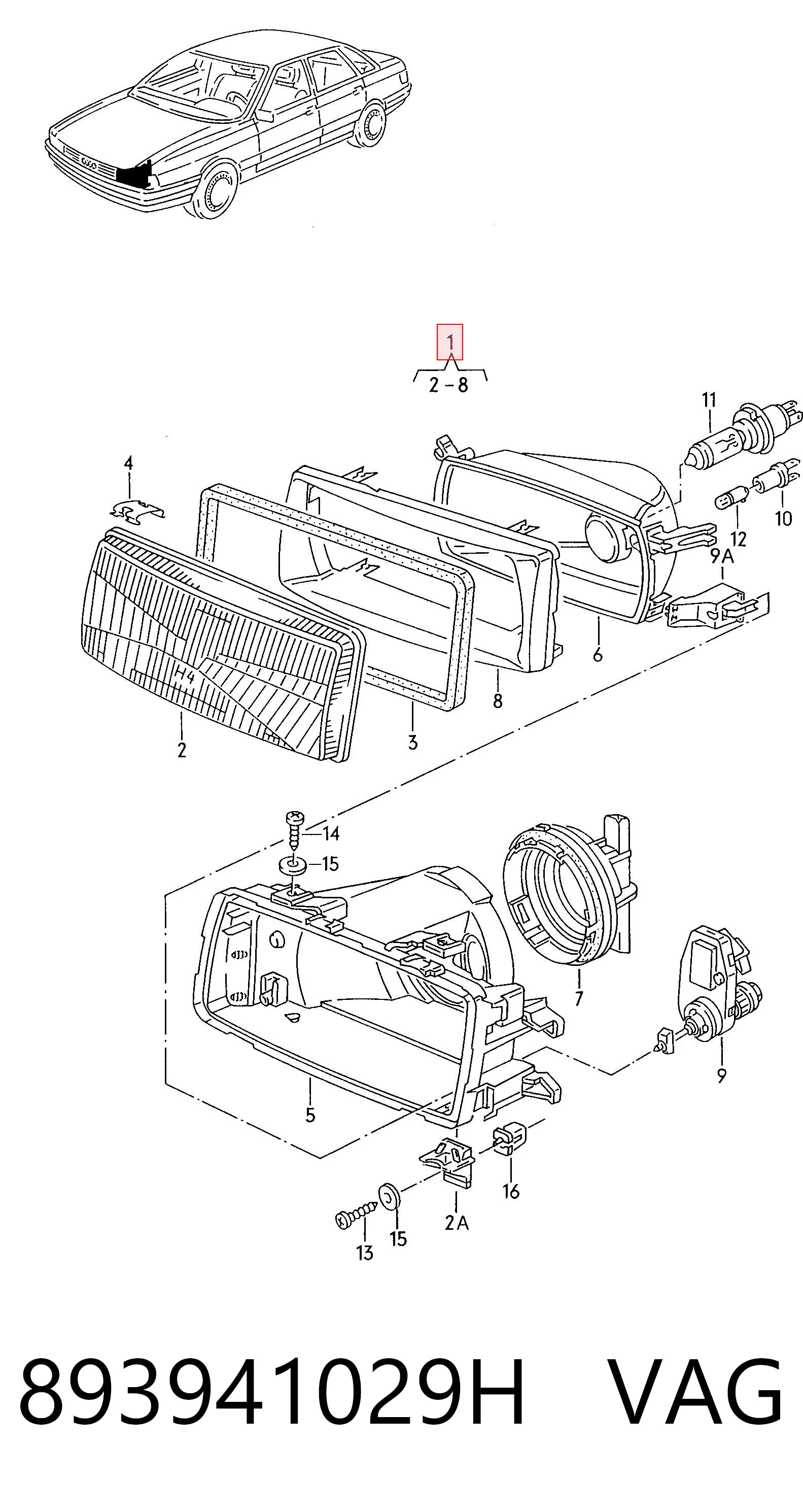 Reflektor lewy Audi 80 B3 sedana (89, 89Q, 8A) (1986 - 1991) cena, od 62,83 USD