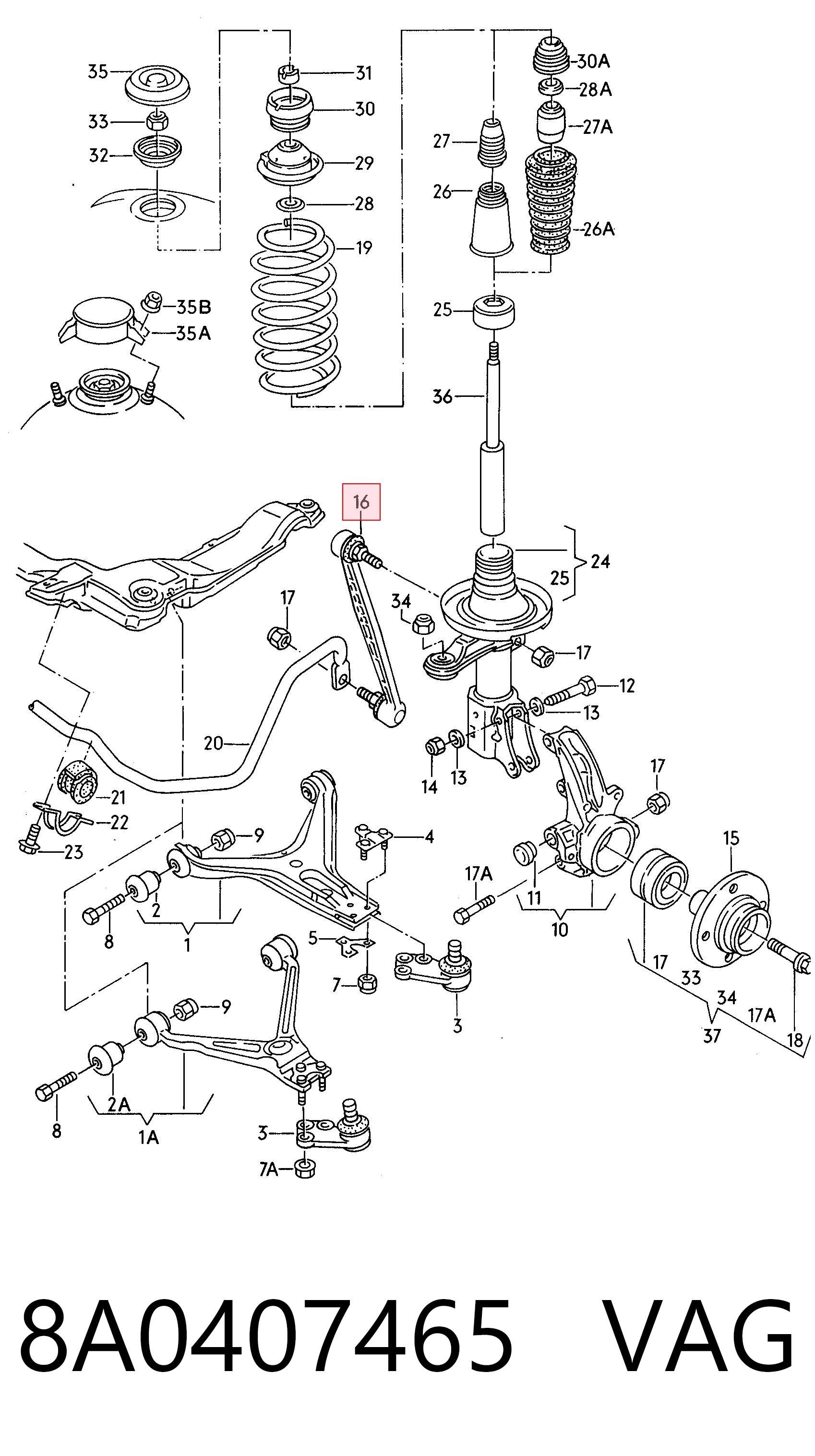 8A0407465 VAG Łącznik stabilizatora przedniego