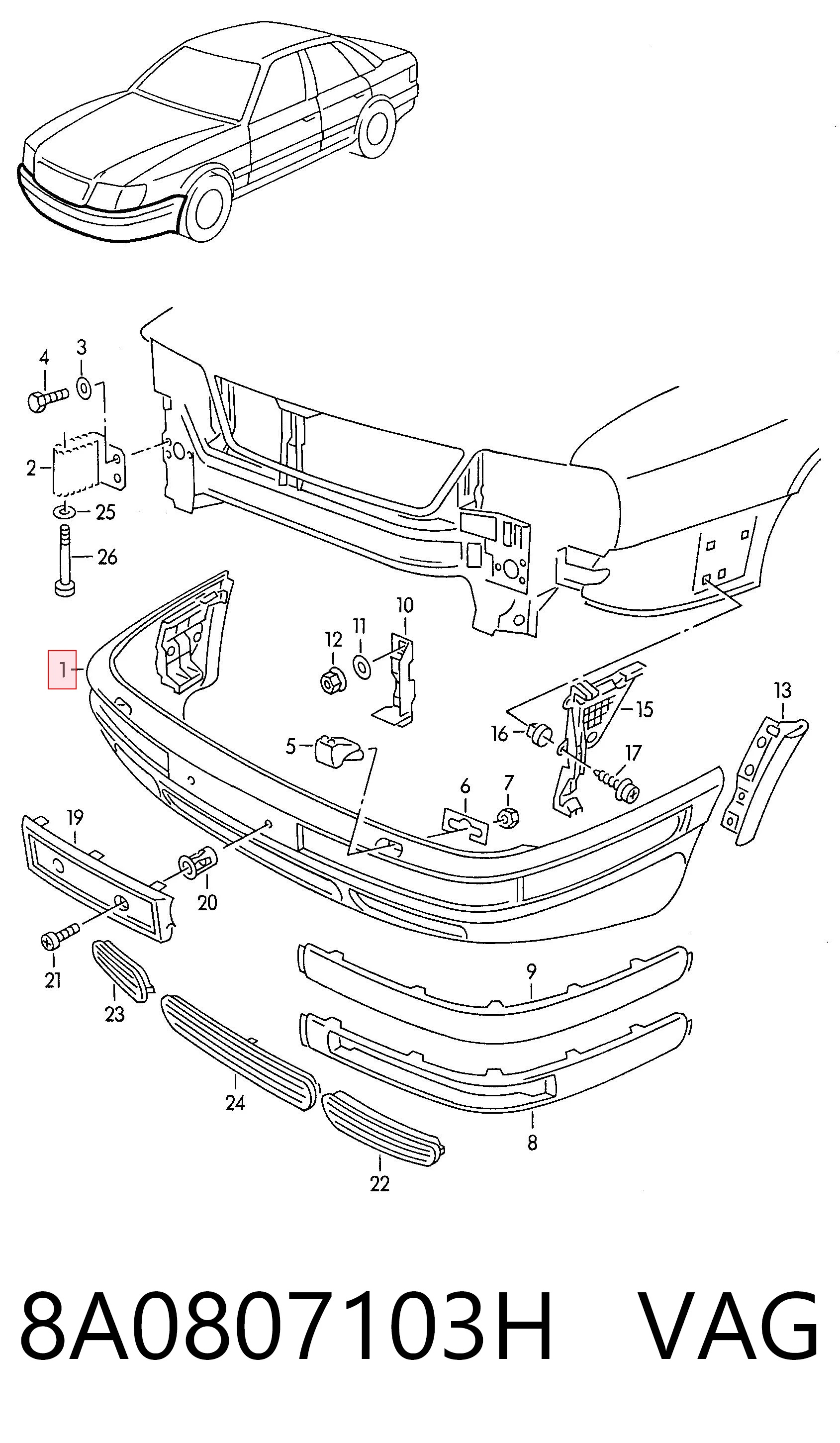 Zderzak przedni do Audi 80 B4 8C2