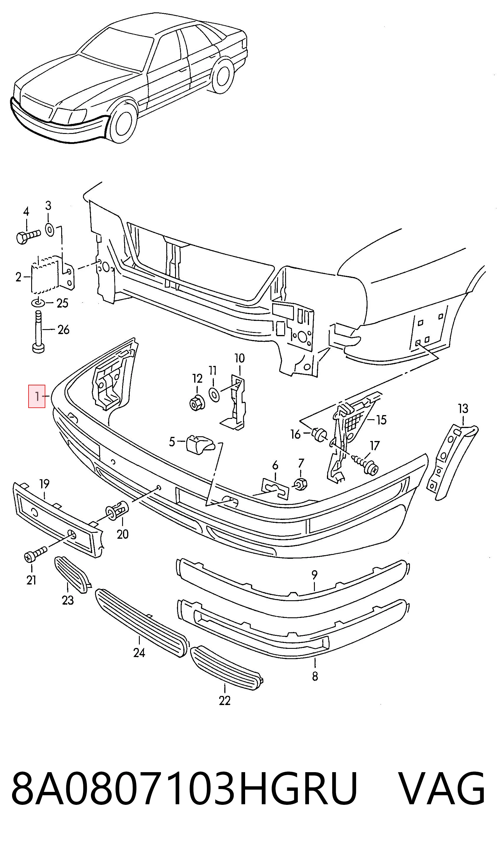 Zderzak przedni Audi 80 B4 sedana (8C2) (1991 - 1994) cena, od 141,60 USD
