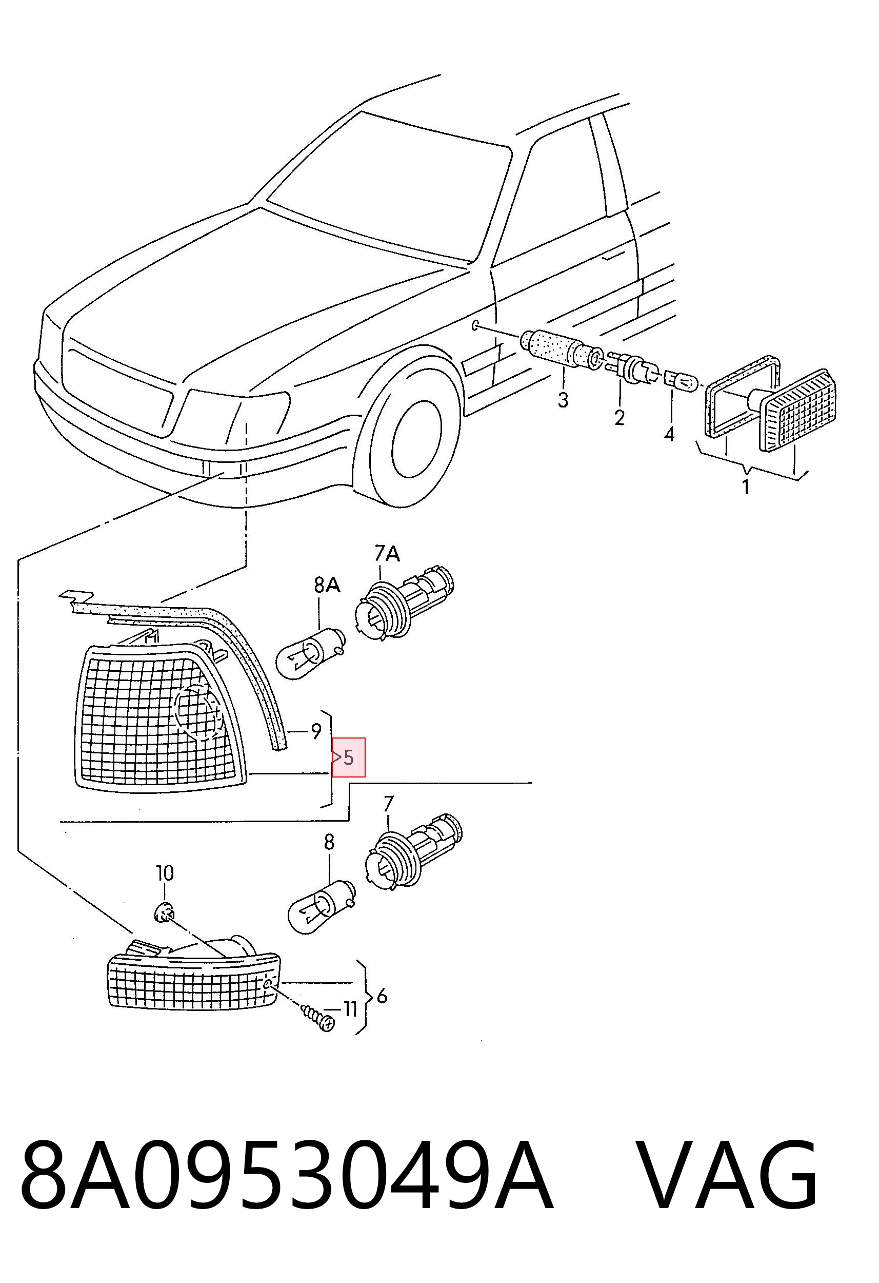 Kierunkowskaz lewy do Audi 80 B3 89, 89Q, 8A