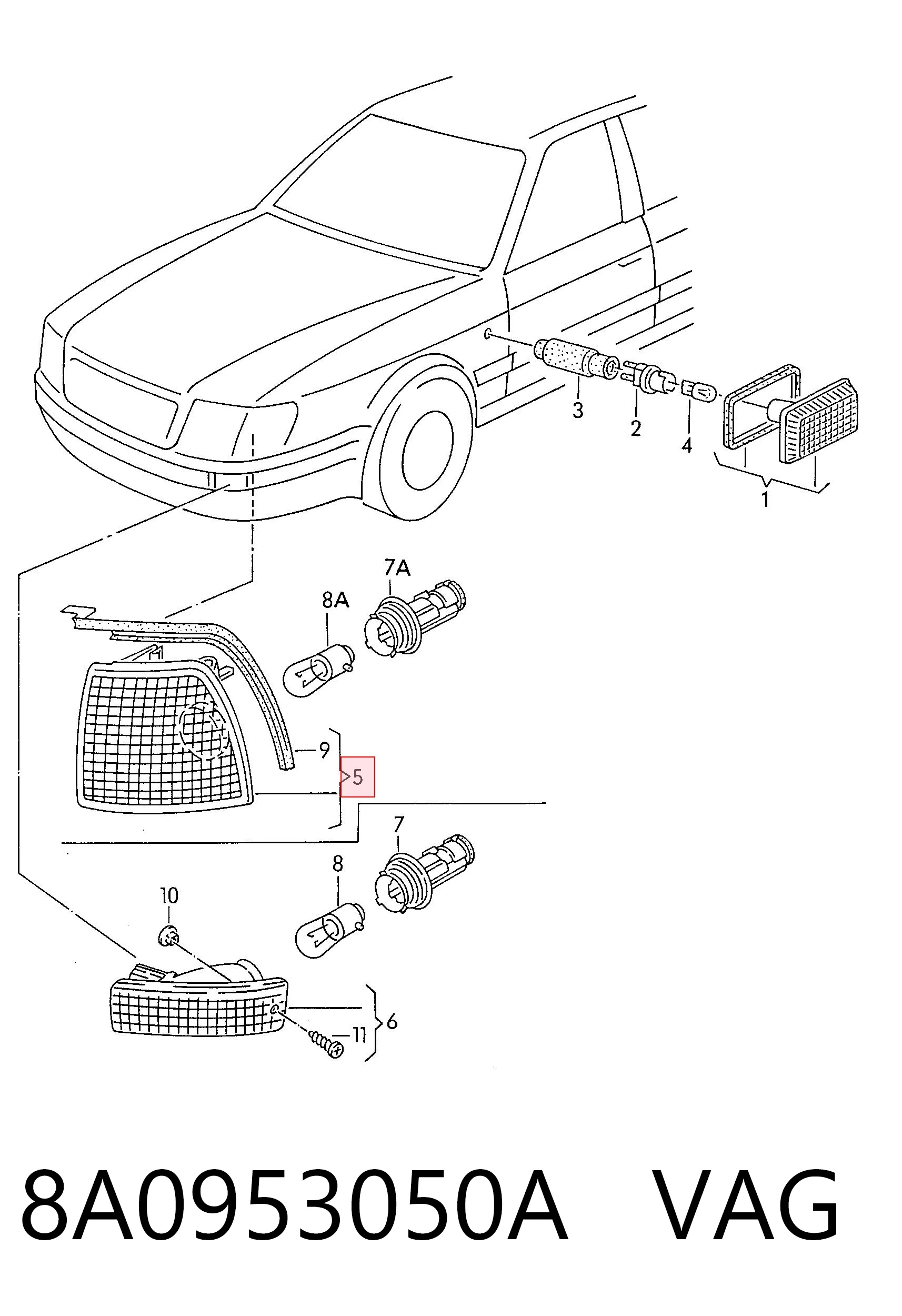 Do koszyka Kierunkowskaz prawy Audi 80 B3 89, 89Q, 8A