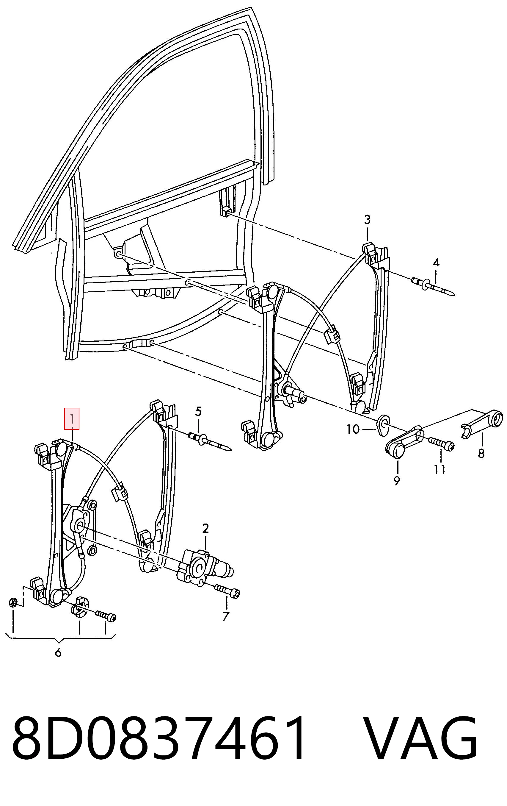 8D0837461 VAG Mechanizm podnoszenia szyby drzwi przednich lewych