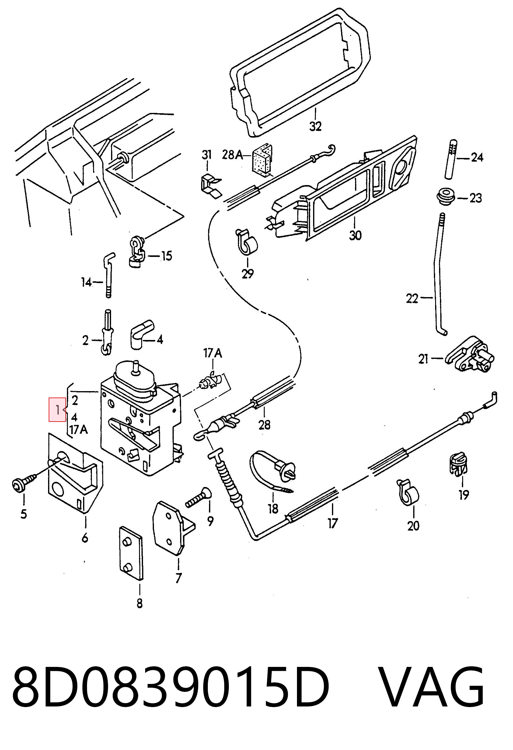 Zamek drzwi tylnych lewych do Audi 100 C4 4A2