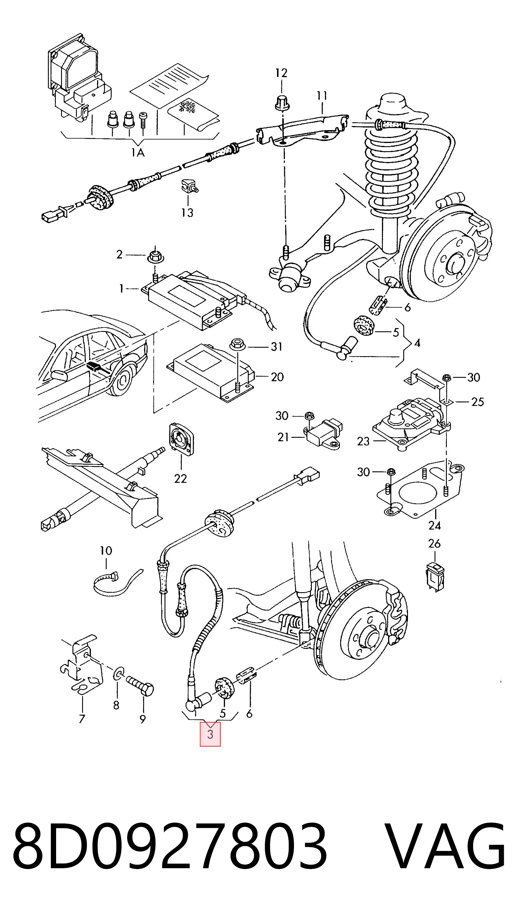 8D0927803 VAG Czujnik ABS przedni