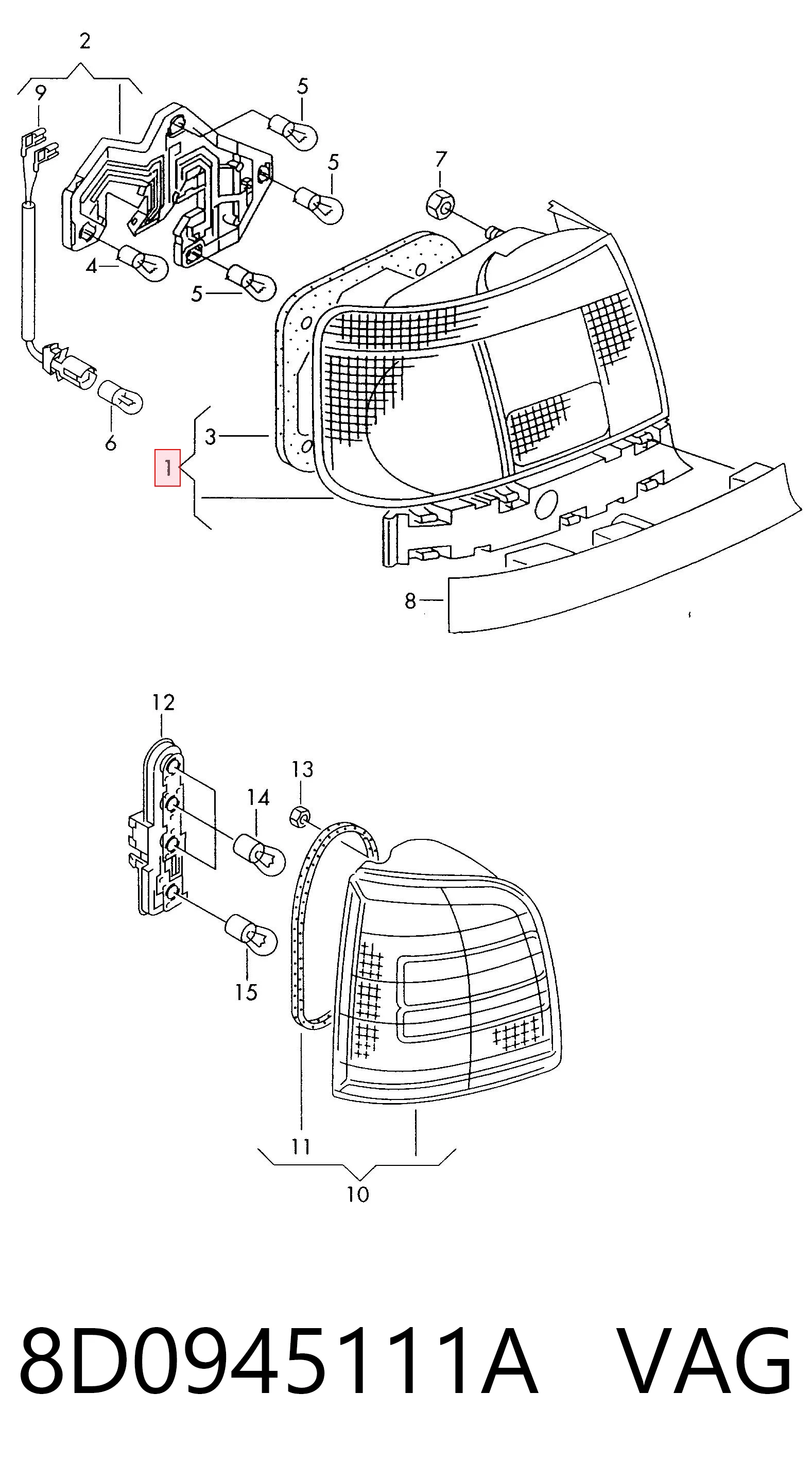 Do koszyka Lampa zespolona tylna lewa Audi A4 B5 8D2