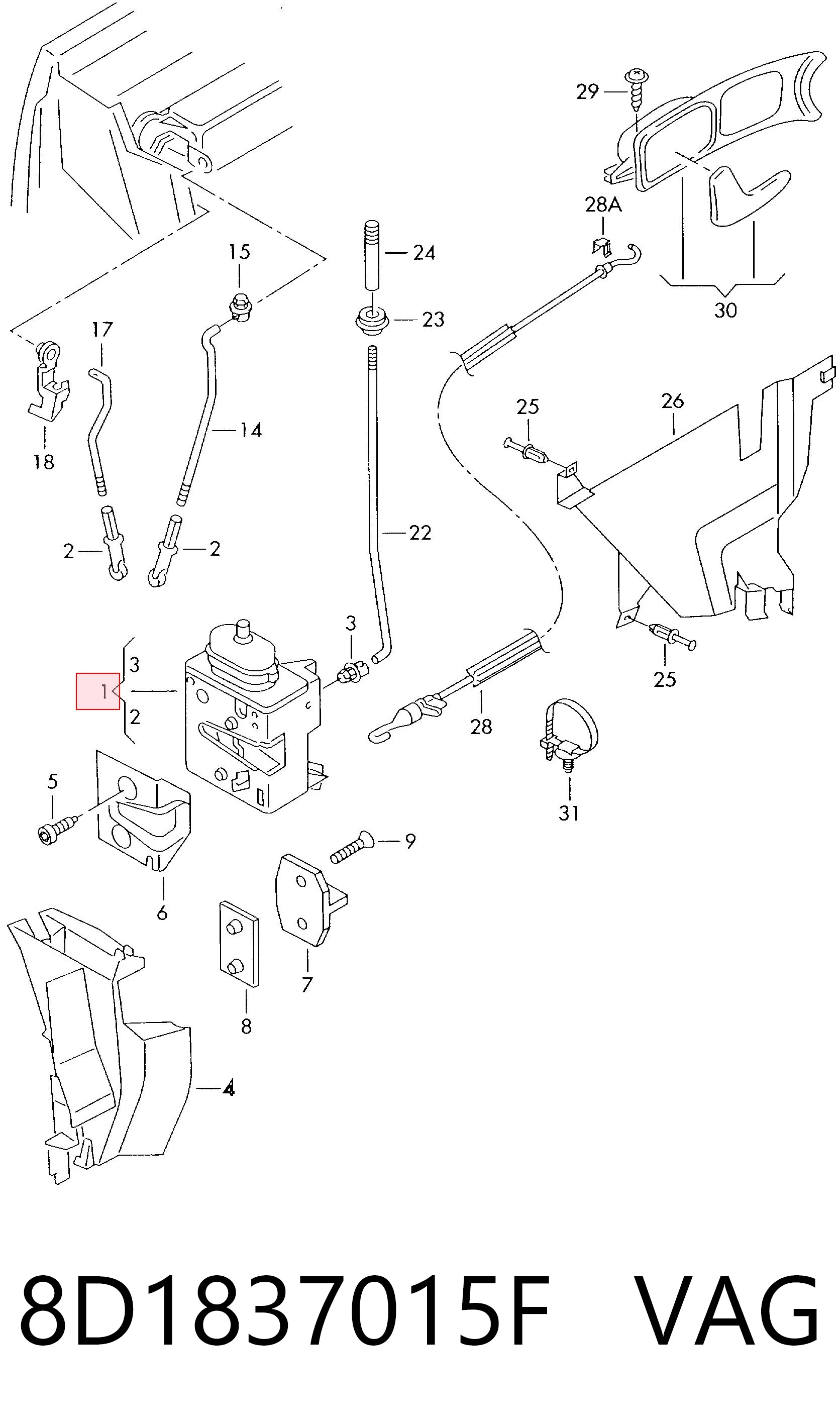 Zamek drzwi przednich lewych do Audi A4 B5 8D2