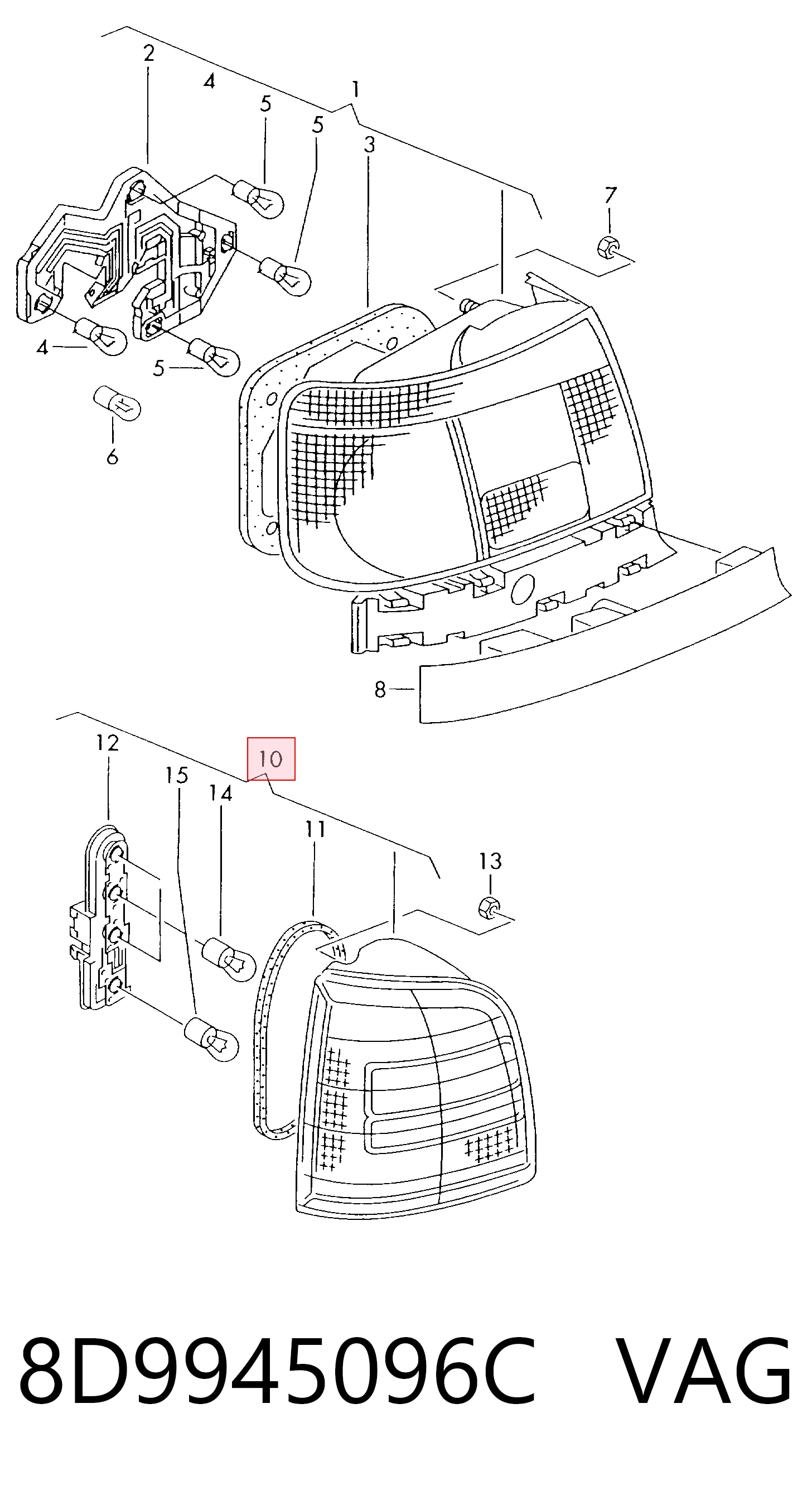 Lampa zespolona tylna prawa do Audi A4 Avant B5 8D5