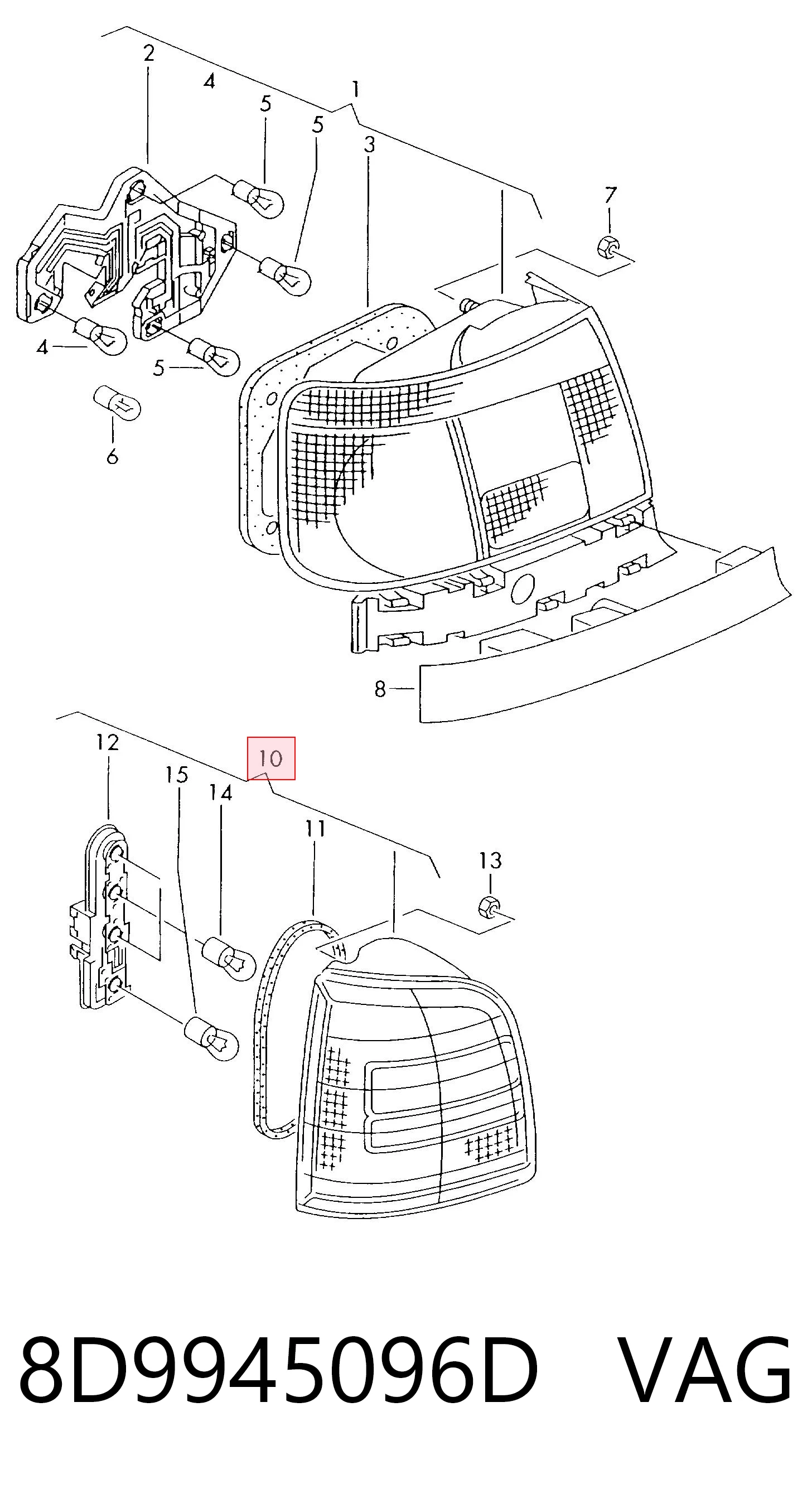 Lampa zespolona tylna prawa Audi A4 Avant B5 kombi (8D5) (1994 - 2002) cena, od 88,73 USD