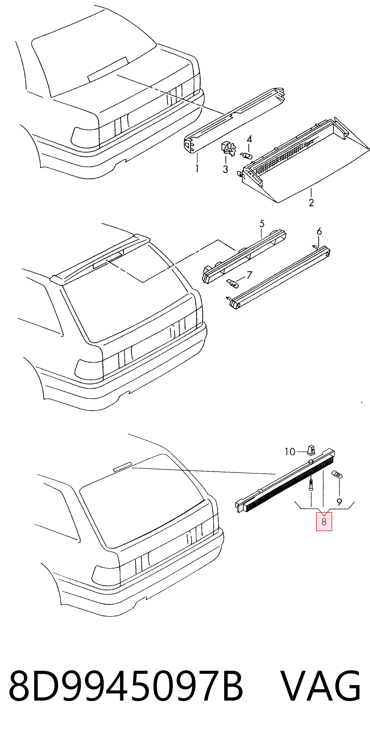 Lampa stop tylna dodatkowa do Audi A3  8L1