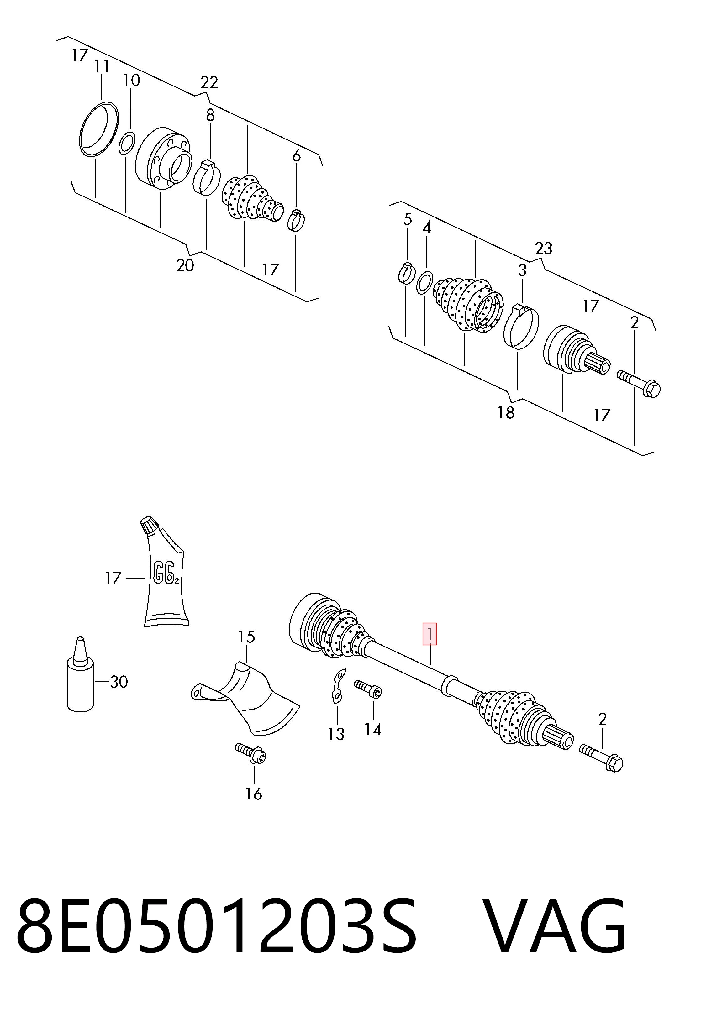 Półoś tylna do Audi A4 B6 8E2